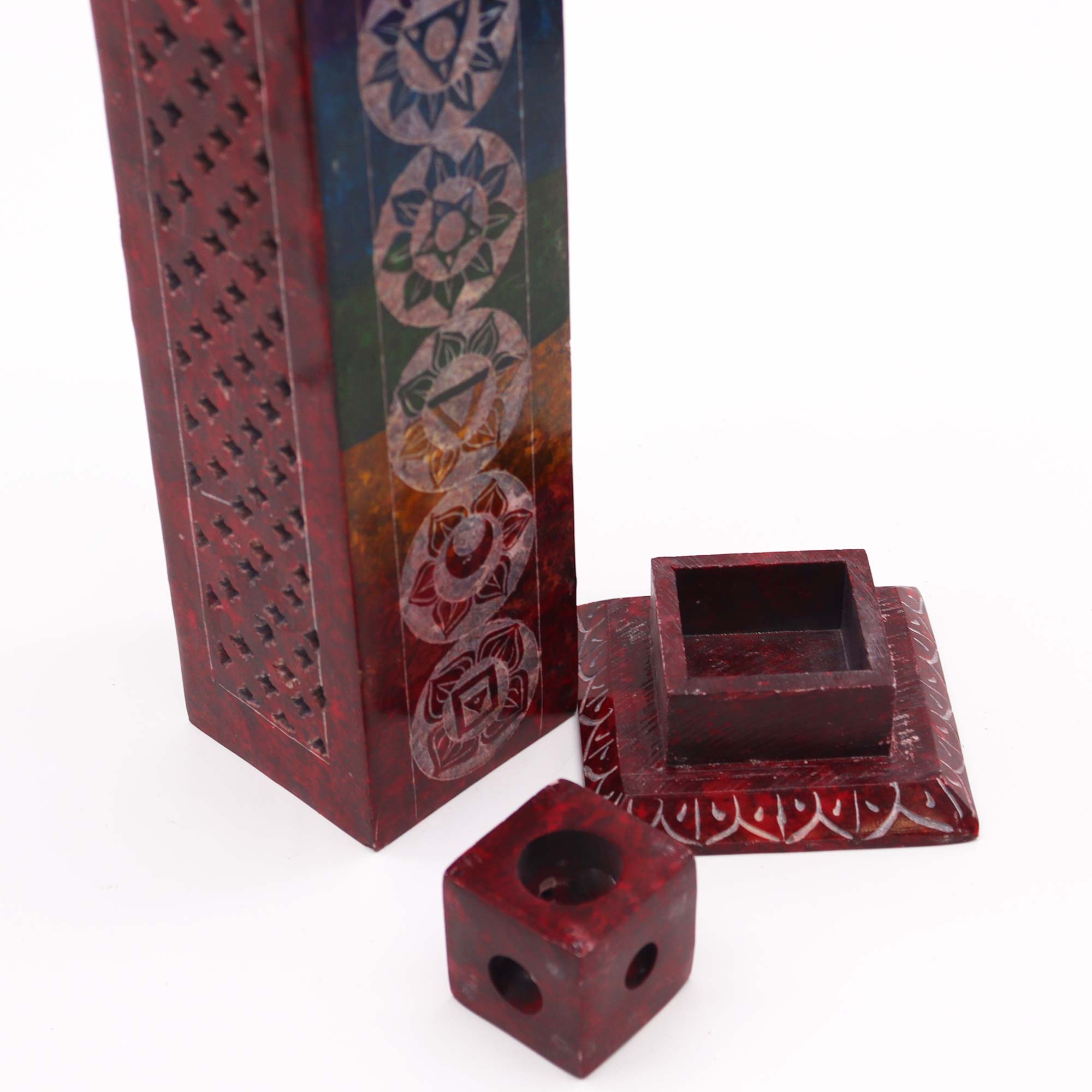 7 Chakra Soapstone Tower Incense Holder2