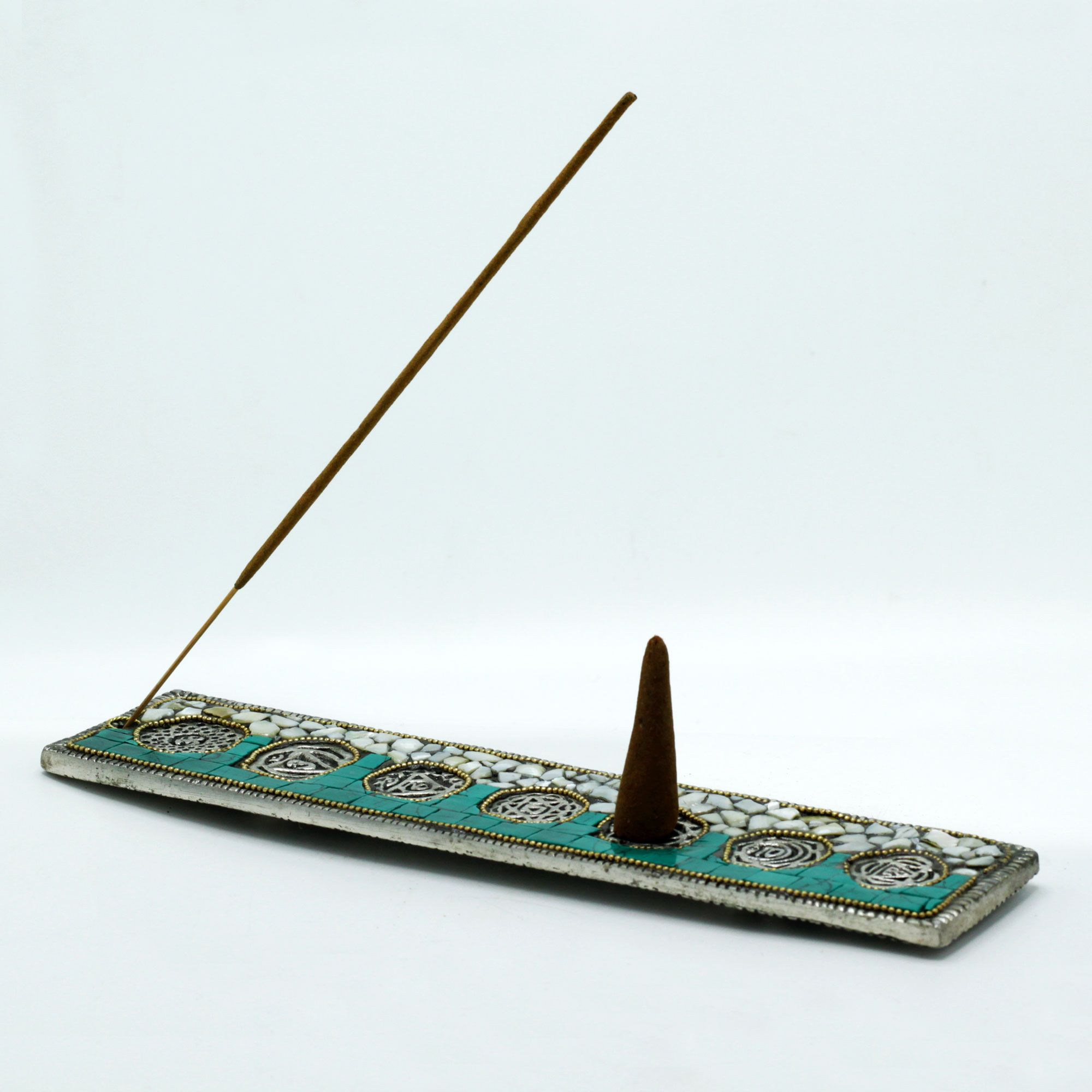 Handcrafted 7 Chakra Incense Holder – Tibetan Mosaic Burner for Sticks & Cones1