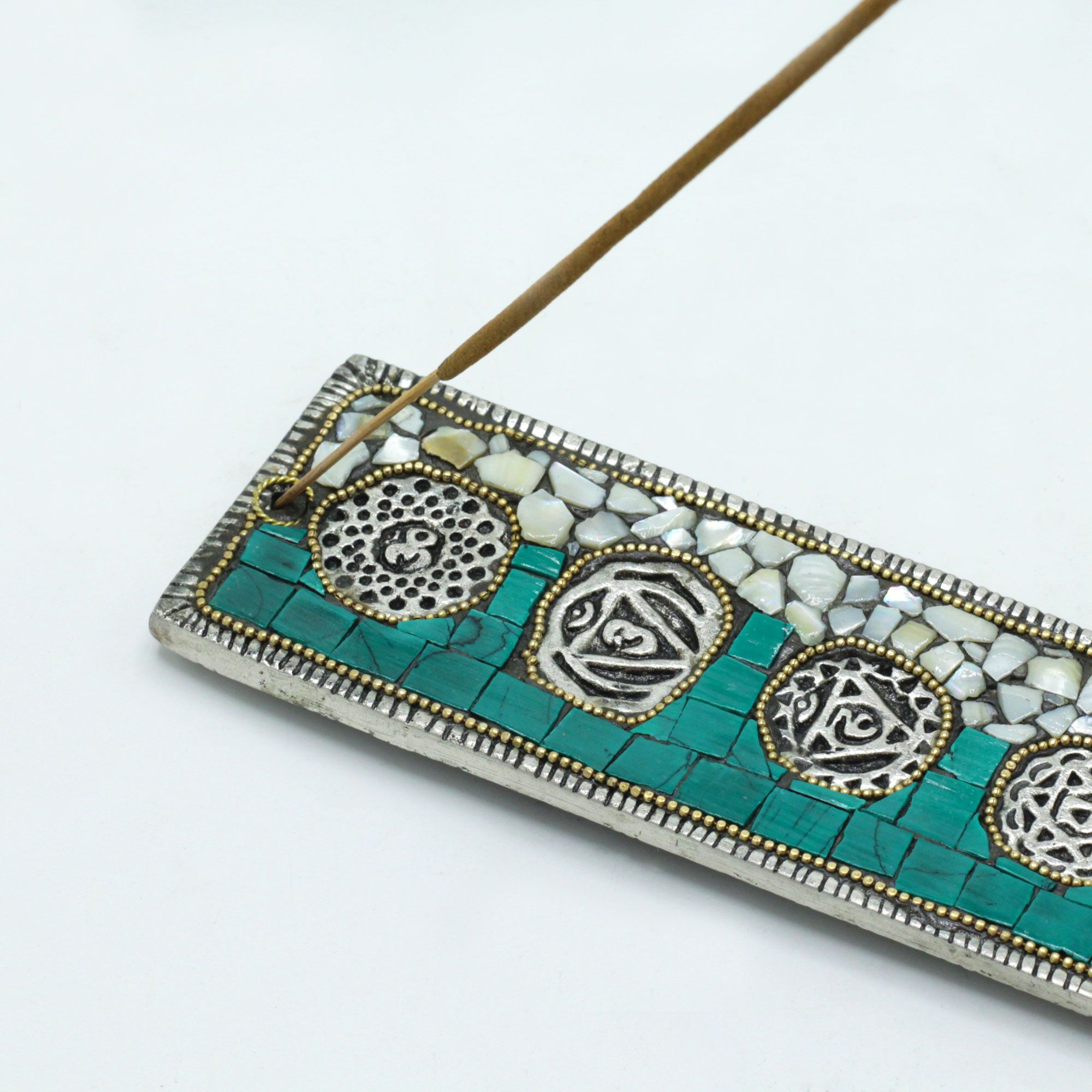 Handcrafted 7 Chakra Incense Holder – Tibetan Mosaic Burner for Sticks & Cones2