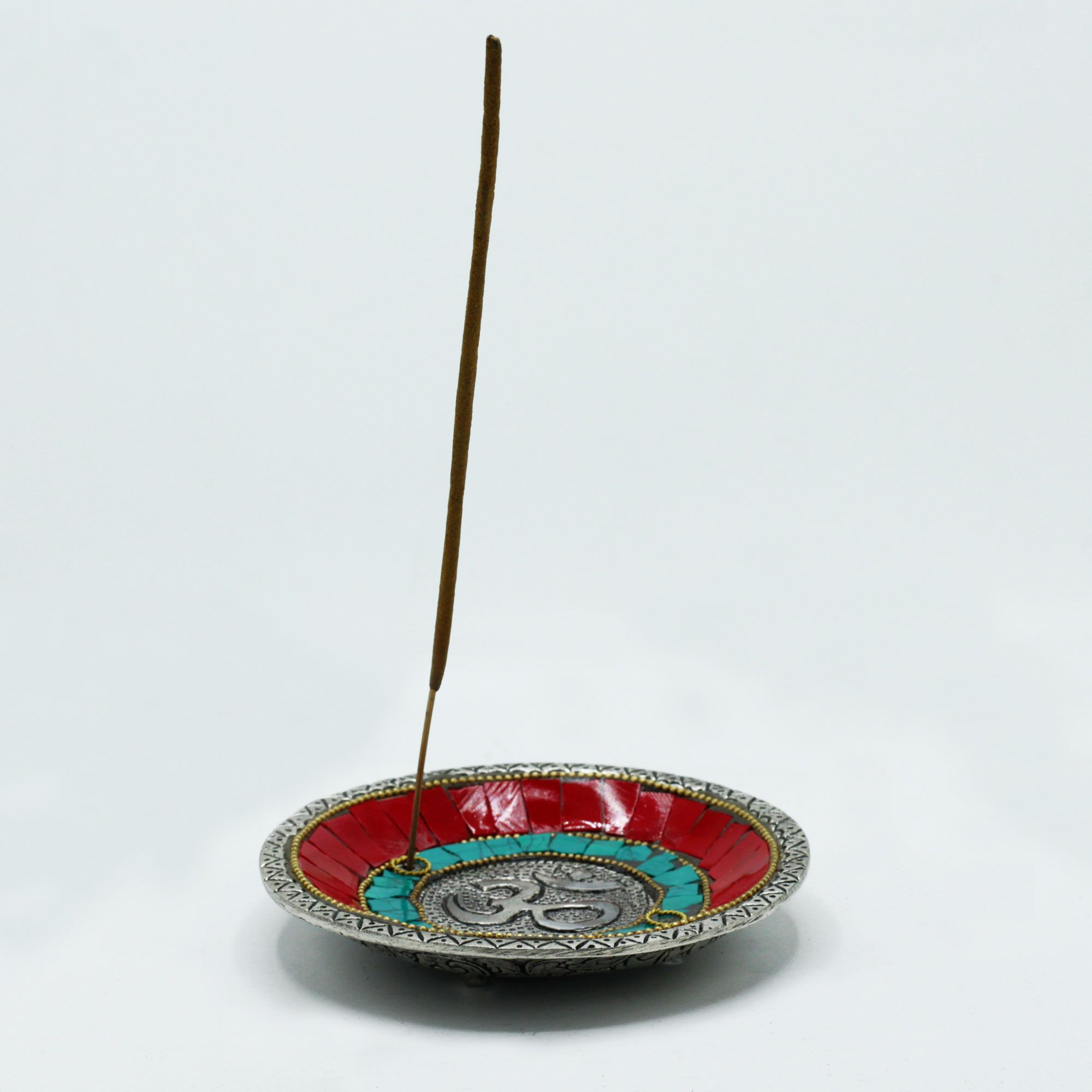 Handcrafted Om Plate Tibetan Incense Holder - Cone & Stick Burner with Mosaic Inlay1