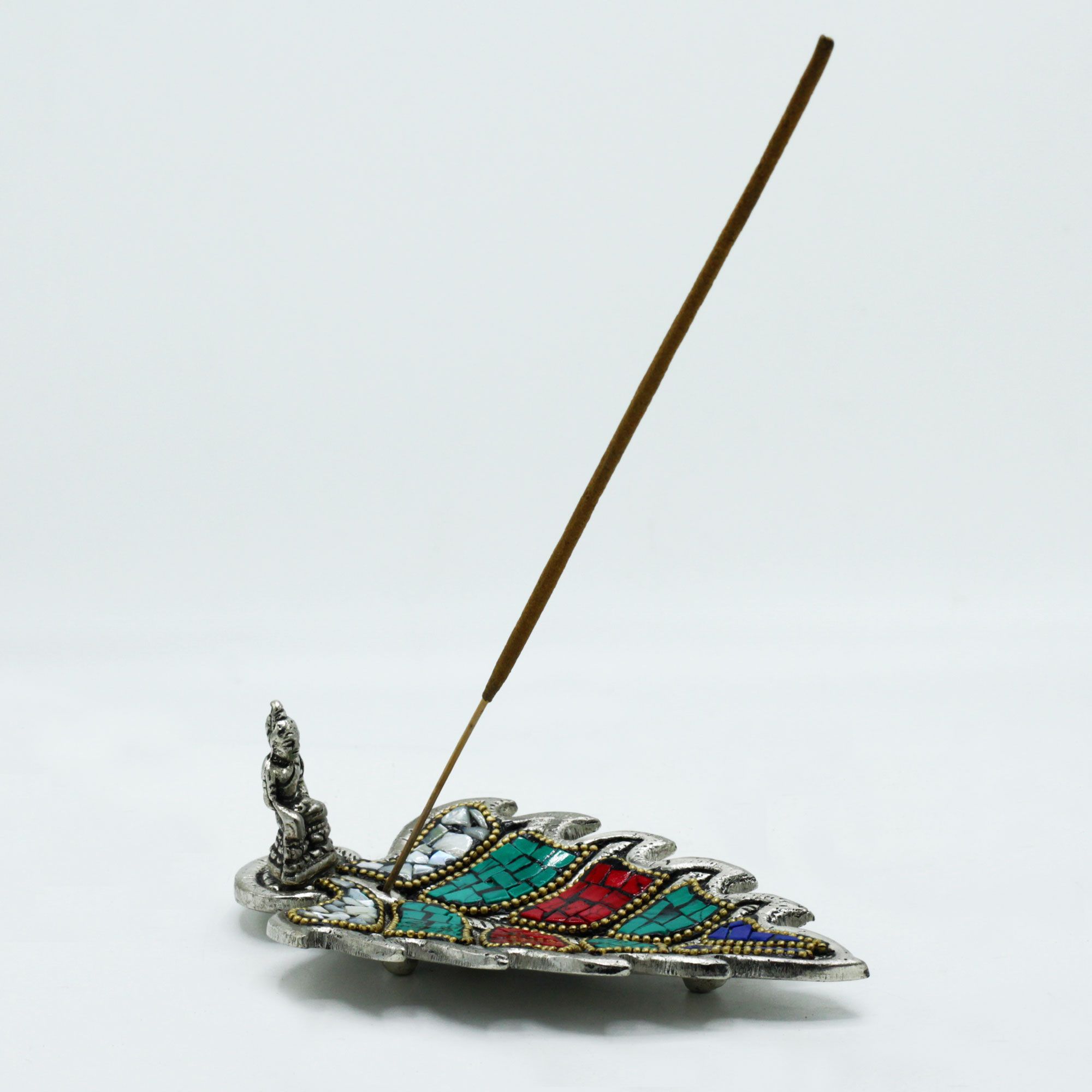 Handcrafted Buddha Leaf Tibetan Incense Holder - Mosaic & Shell Ash Catcher1