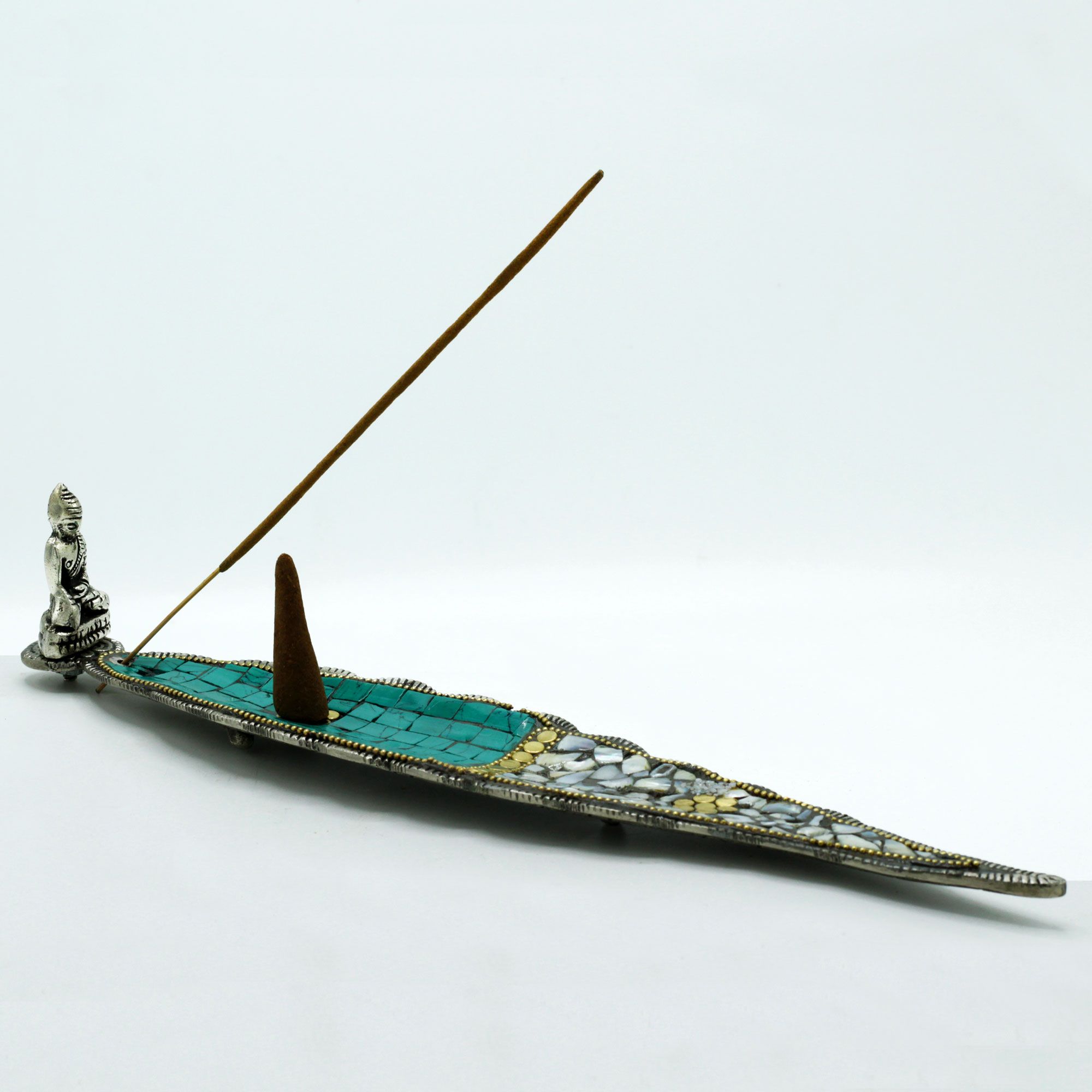 Handcrafted Buddha Leaf Incense Holder - Long Mosaic Ash Catcher for Tranquillity1