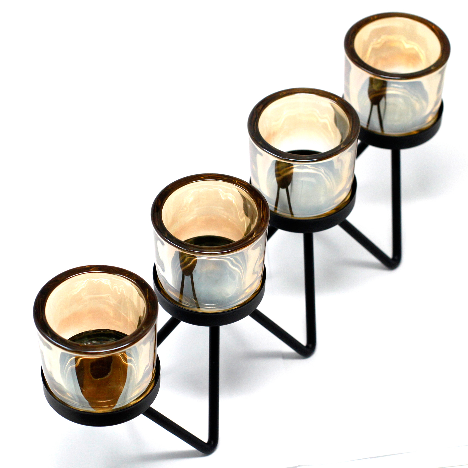 Geometric Iron & Glass Votive Candle Holder - 4-Cup Zig-Zag Centrepiece