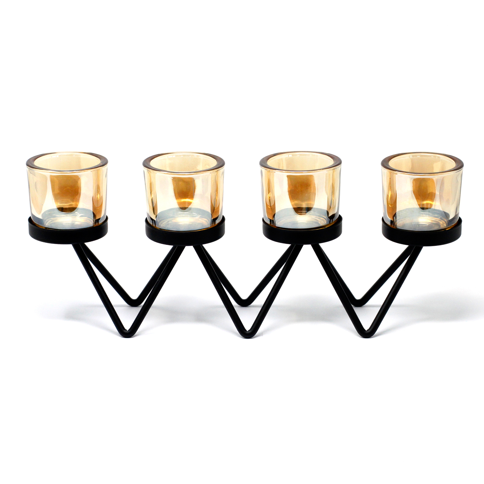 Geometric Iron & Glass Votive Candle Holder - 4-Cup Zig-Zag Centrepiece1