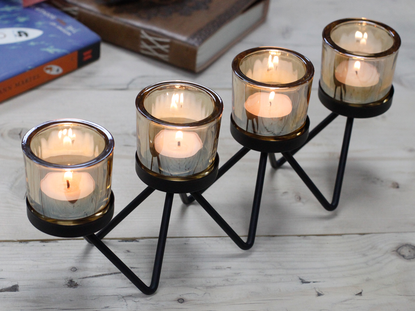 Geometric Iron & Glass Votive Candle Holder - 4-Cup Zig-Zag Centrepiece2