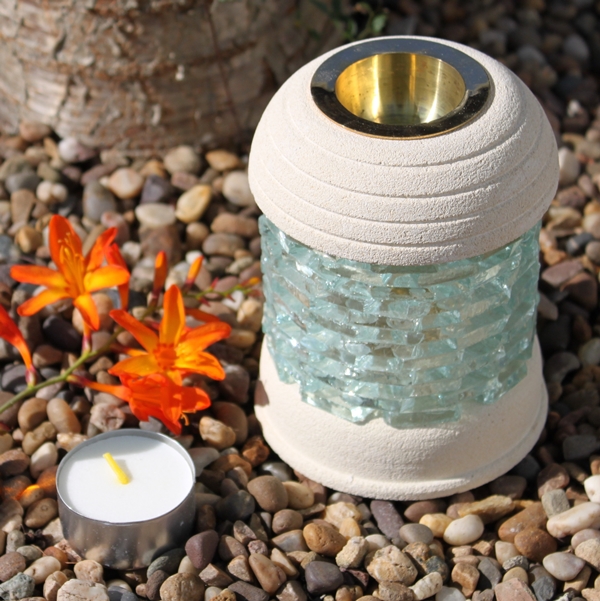 Hand-Carved Sandstone & Round Glass Brick Oil Burner | Artisan Wax Melt Warmer2