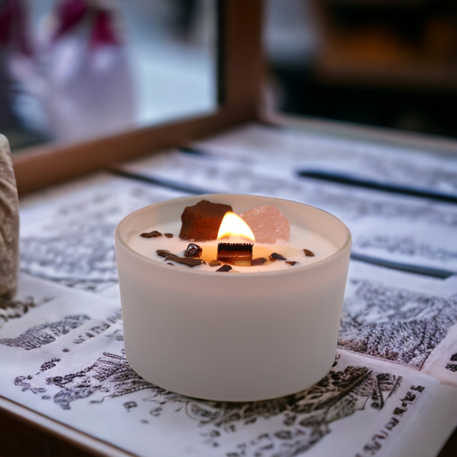 Sacred Chakra Crystal Candle with Tiger Eye & Rose Quartz4