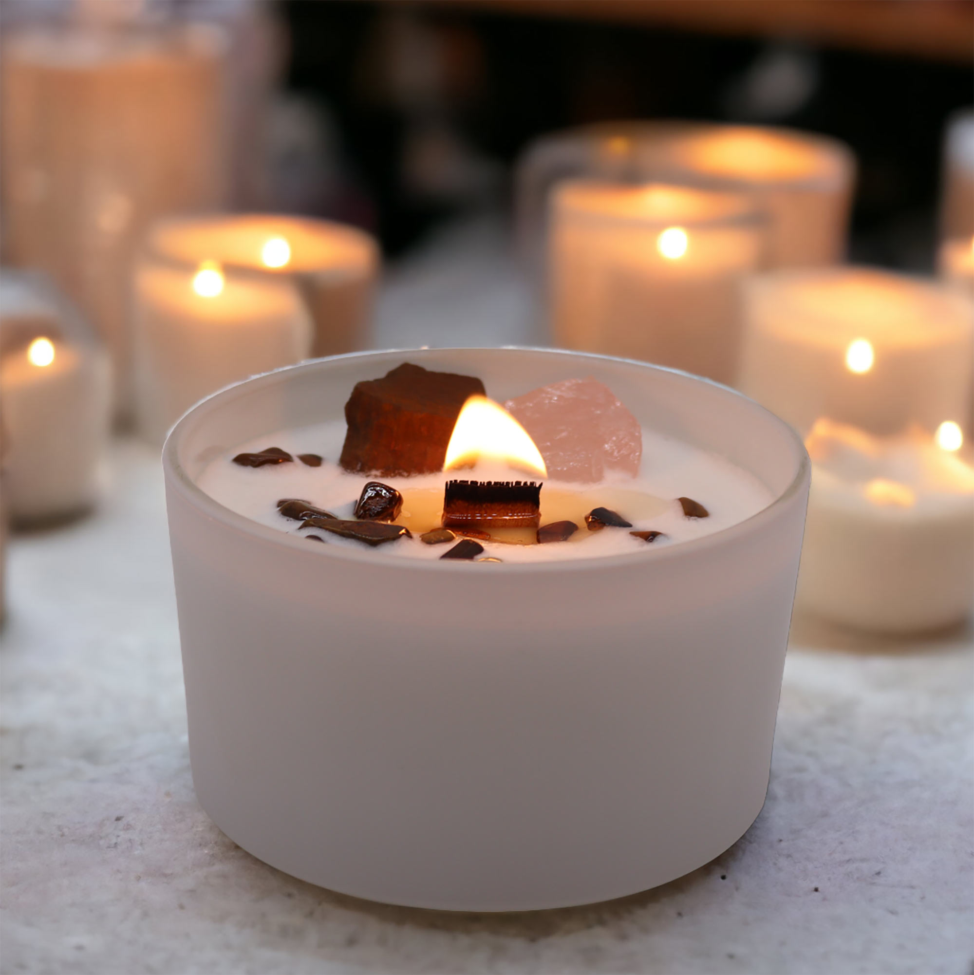 Sacred Chakra Crystal Candle with Tiger Eye & Rose Quartz5