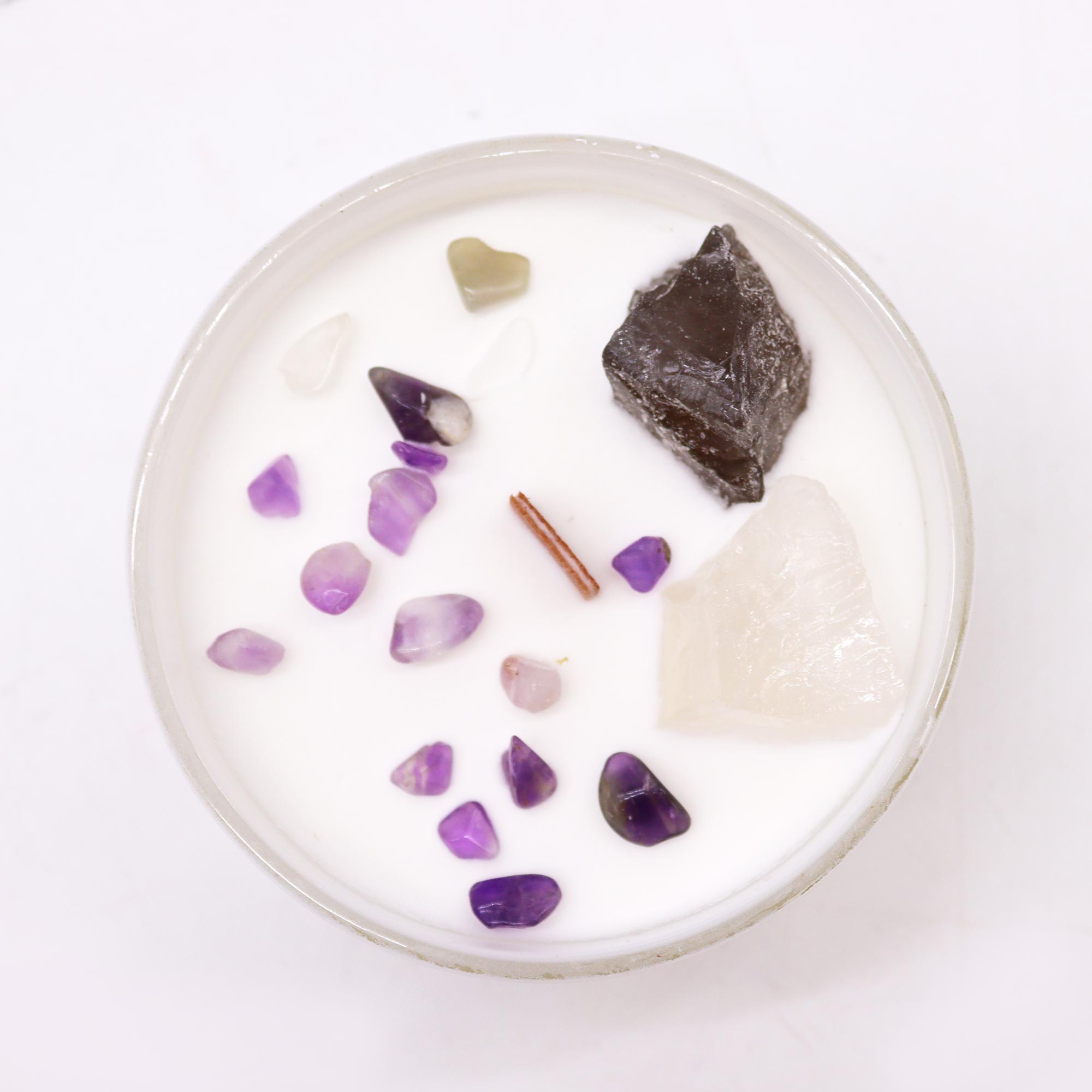 Crown Chakra Crystal Candle with Celestite & Selenite Crystals1