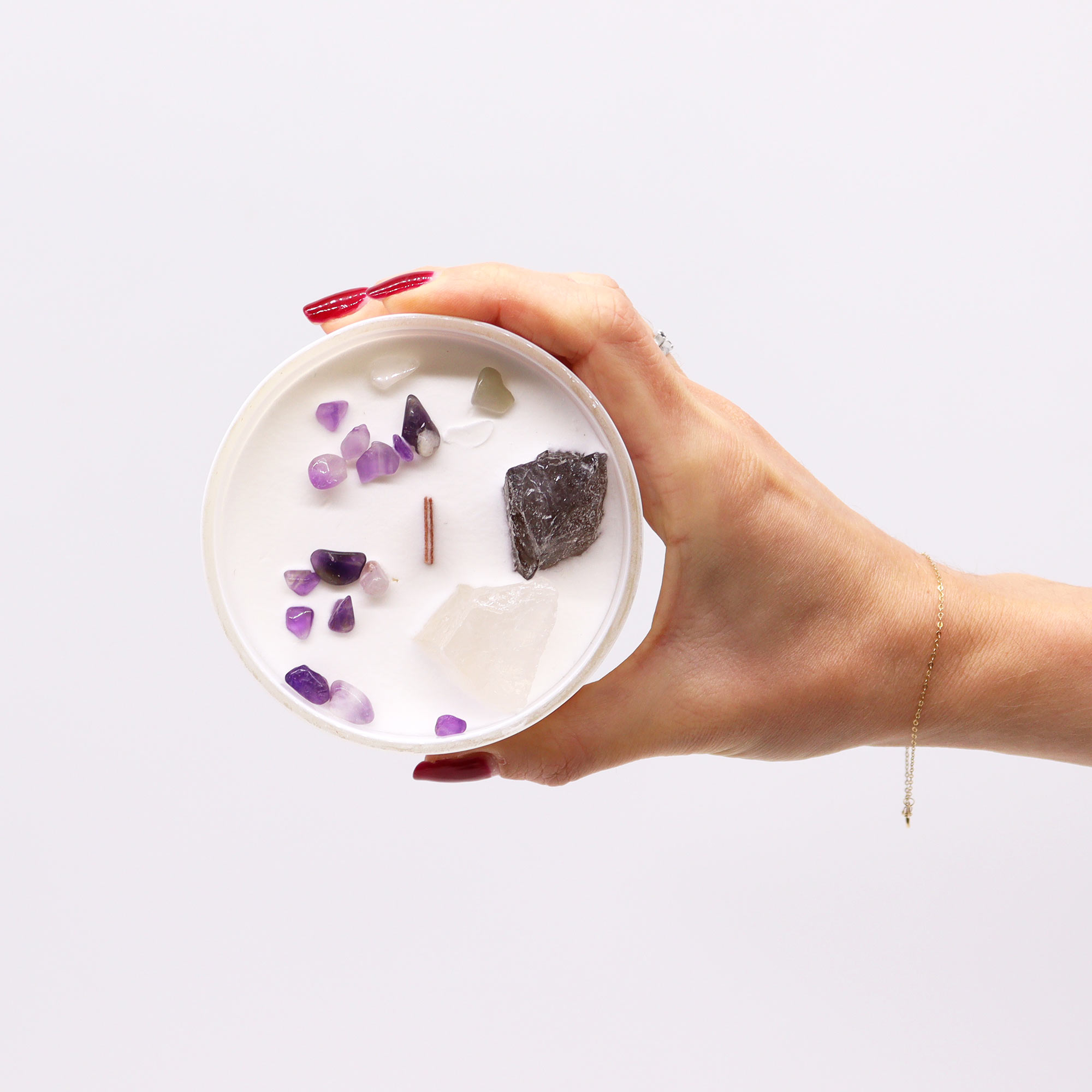 Crown Chakra Crystal Candle with Celestite & Selenite Crystals3