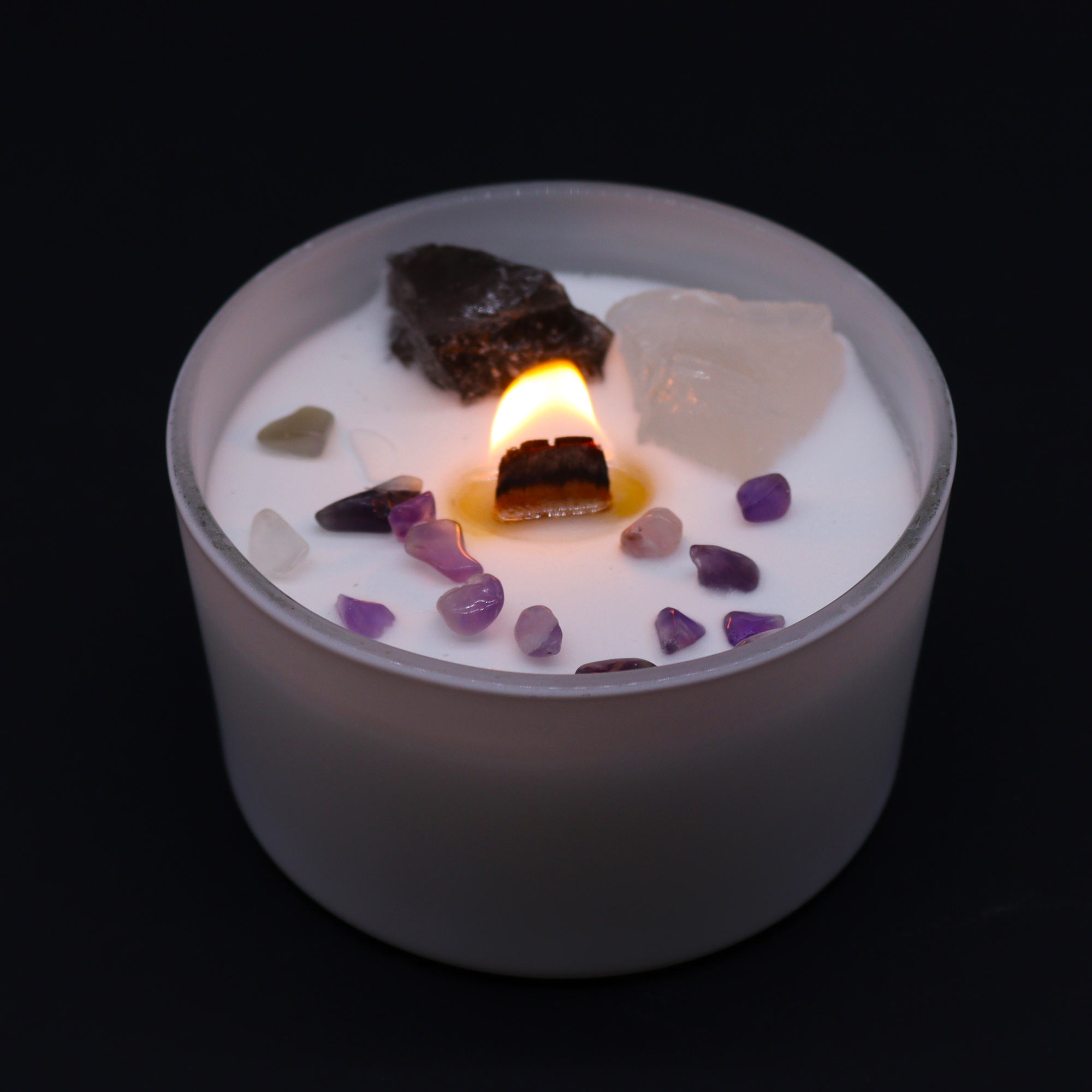 Crown Chakra Crystal Candle with Celestite & Selenite Crystals4