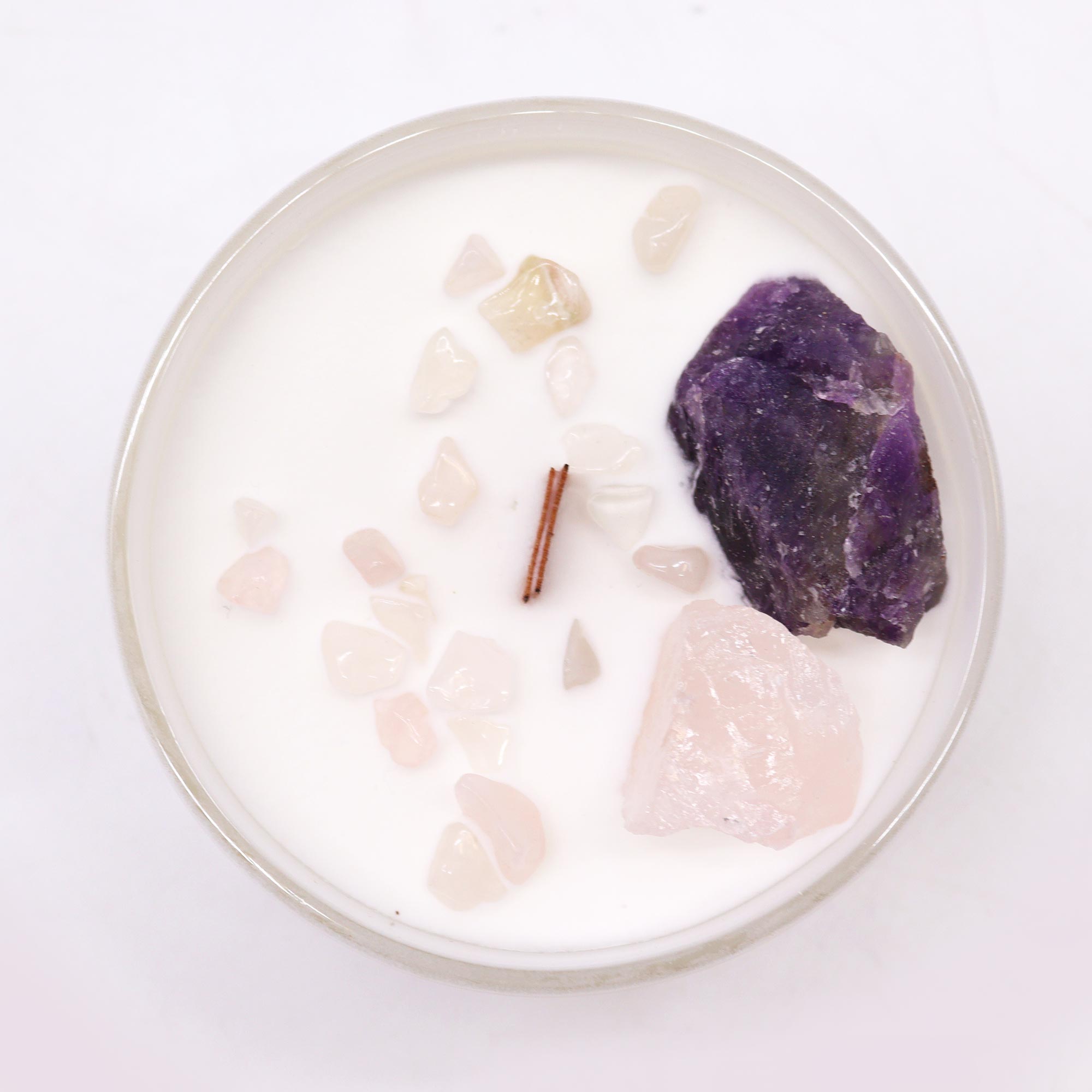 Third Eye Chakra Crystal Candle with Amethyst & Rose Quartz1