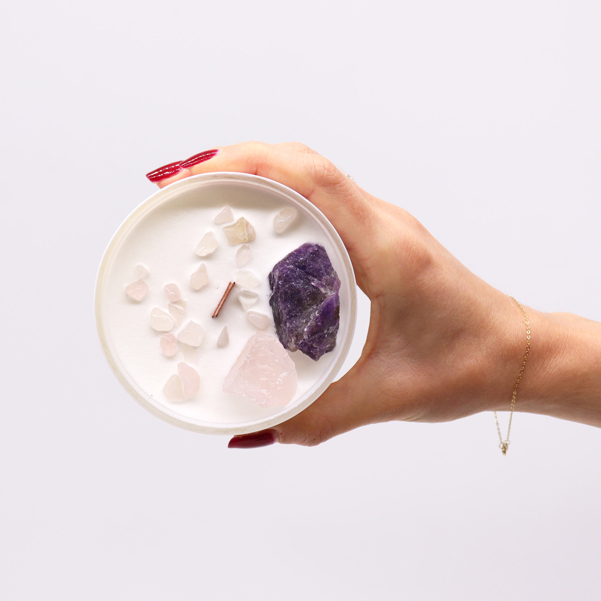 Third Eye Chakra Crystal Candle with Amethyst & Rose Quartz3