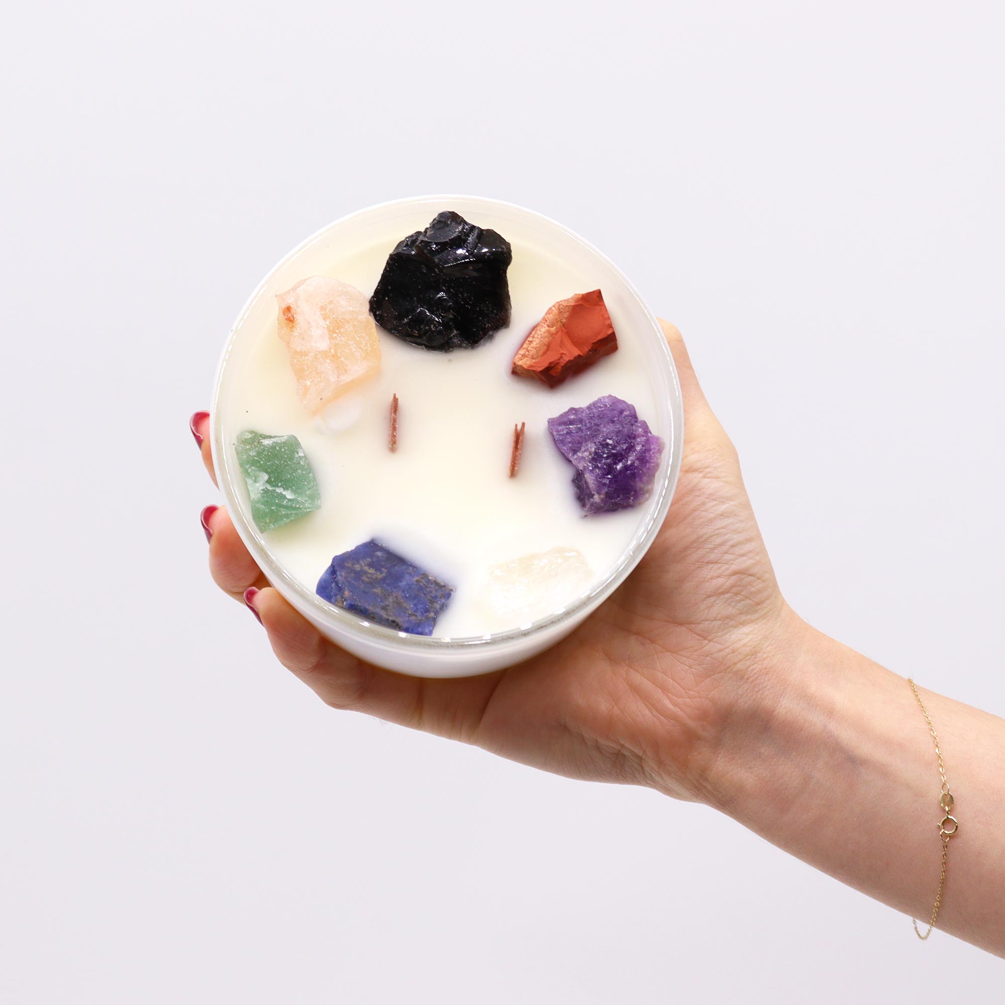 Large 7 Chakra Crystal Candle with 7 Different Gemstones3