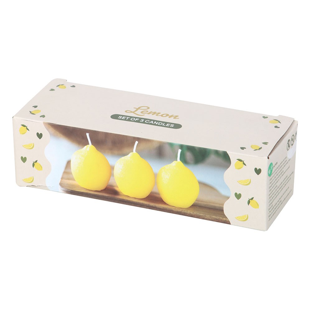 Set of 3 Lemon Shaped Candles | Zesty Fruit Home Décor3