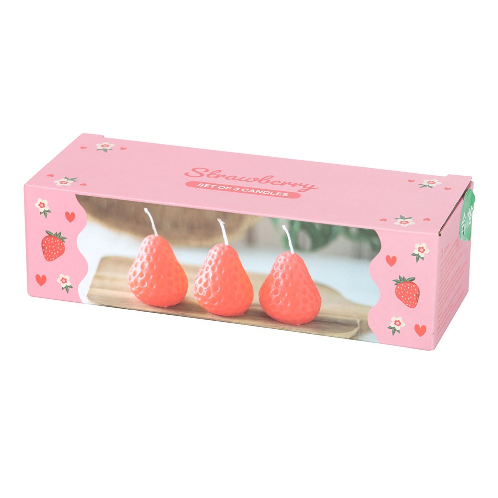 Set of 3 Strawberry Shaped Candles | Summer Fruit Home Décor3