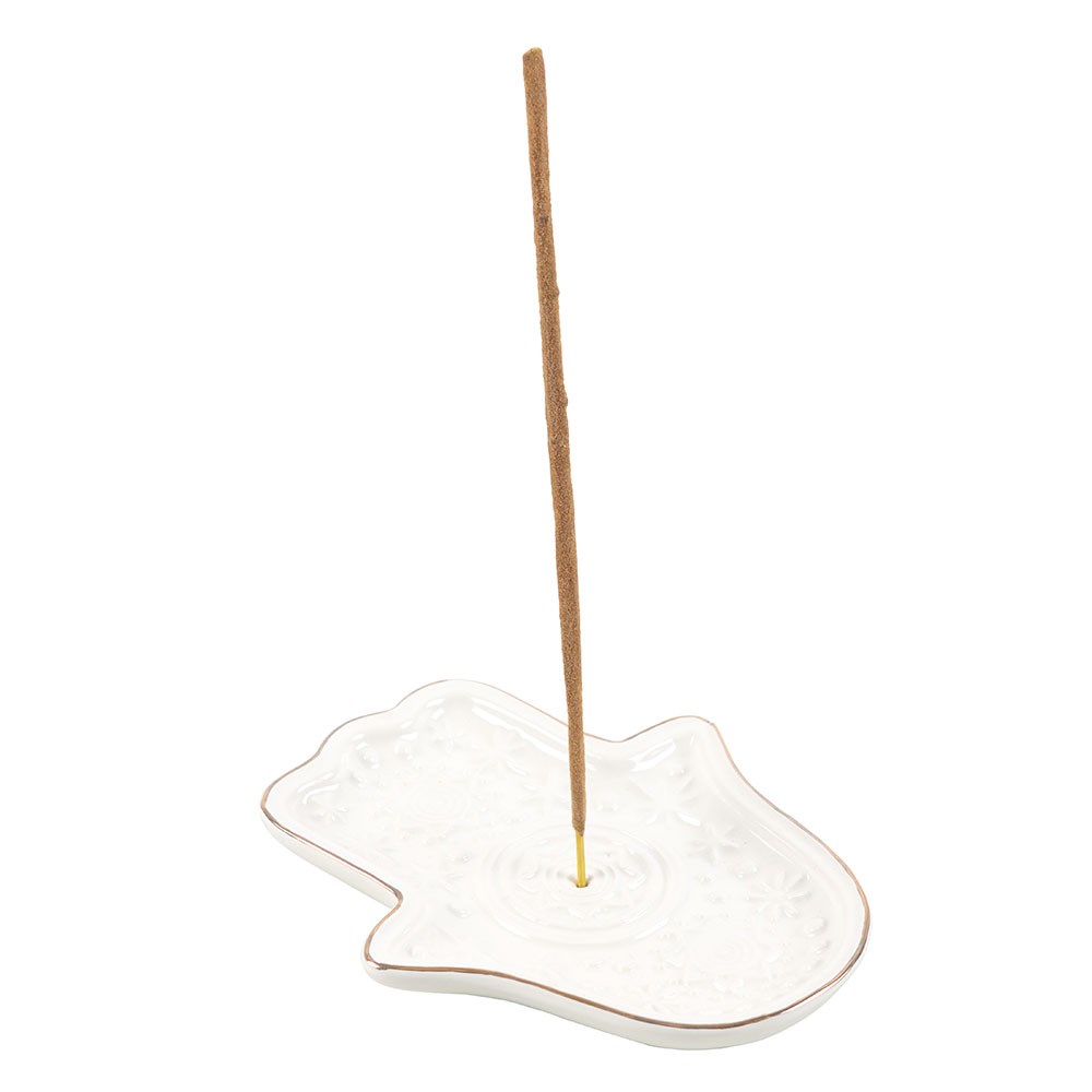 White Ceramic Hand of Hamsa Incense Holder & Trinket Dish1