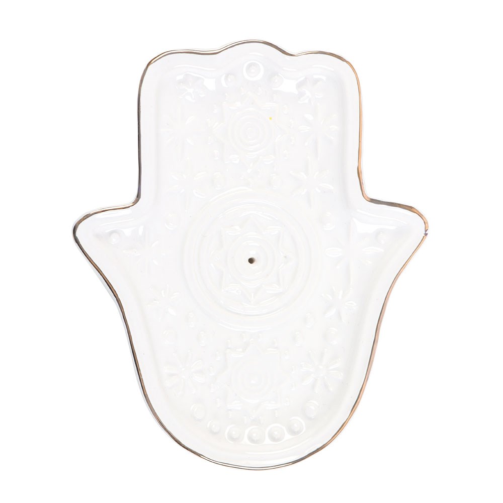 White Ceramic Hand of Hamsa Incense Holder & Trinket Dish2