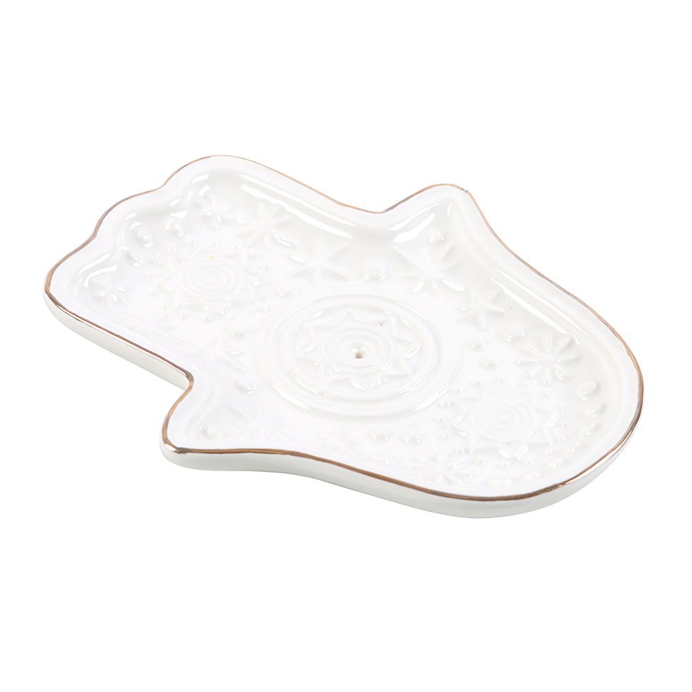 White Ceramic Hand of Hamsa Incense Holder & Trinket Dish3