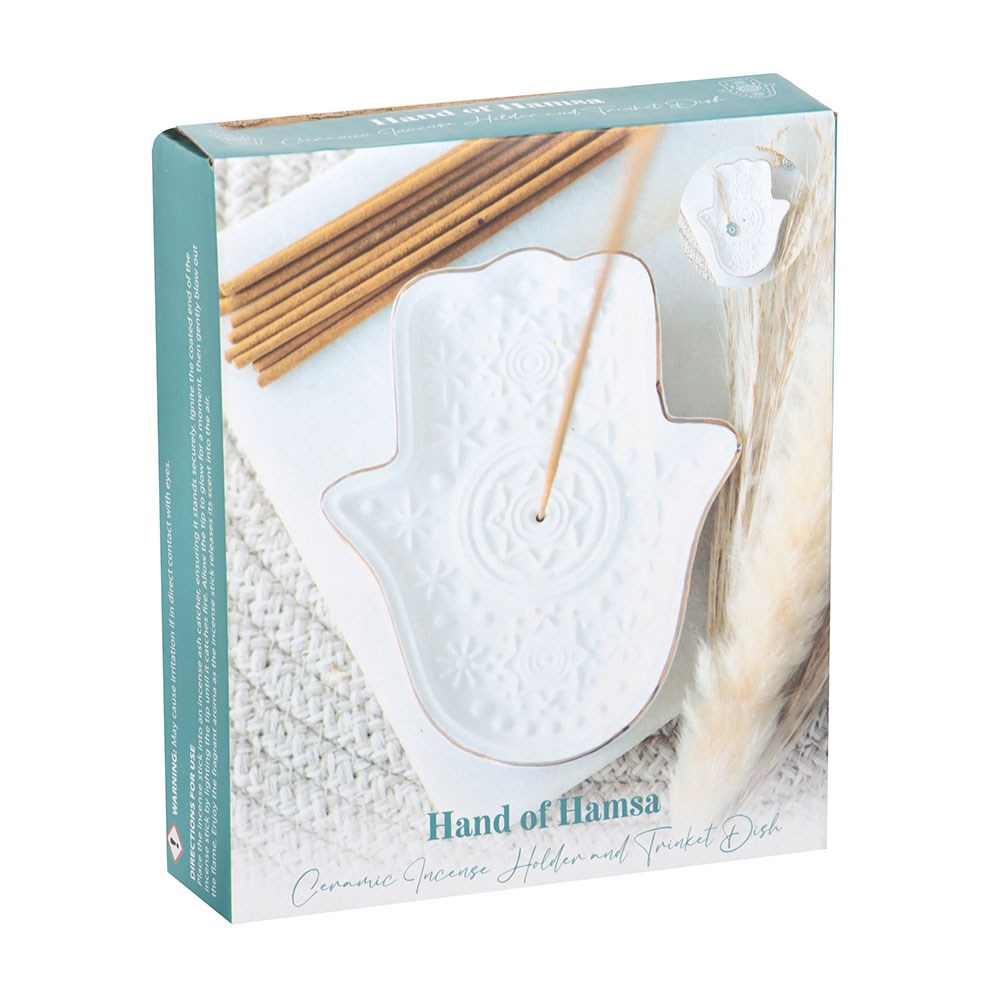 White Ceramic Hand of Hamsa Incense Holder & Trinket Dish4