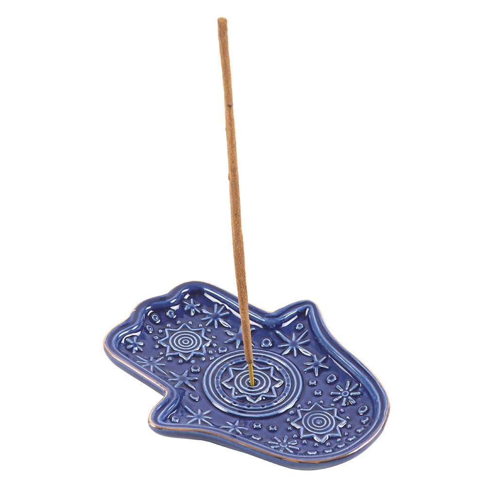 Dark Blue Ceramic Hand of Hamsa Incense Holder & Trinket Dish1