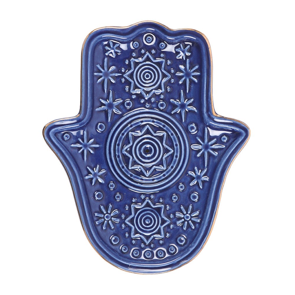 Dark Blue Ceramic Hand of Hamsa Incense Holder & Trinket Dish2