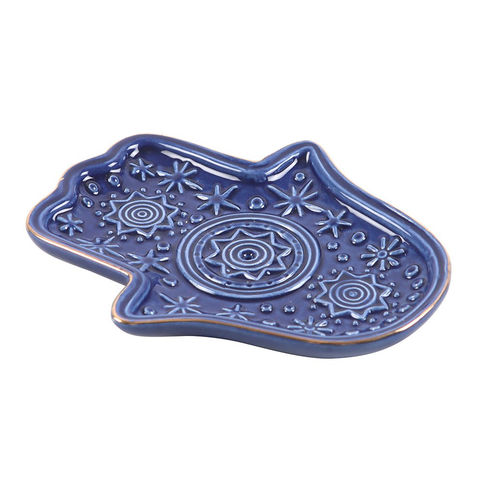 Dark Blue Ceramic Hand of Hamsa Incense Holder & Trinket Dish3