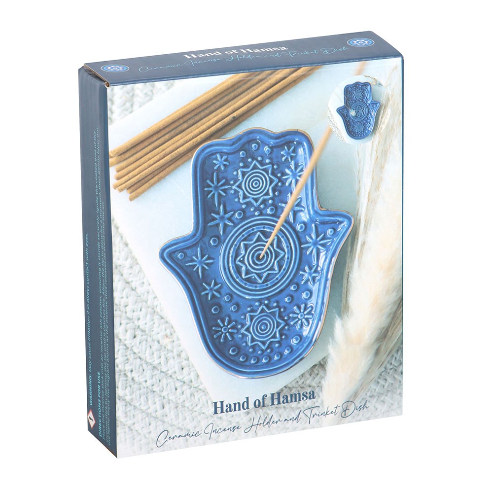 Dark Blue Ceramic Hand of Hamsa Incense Holder & Trinket Dish4