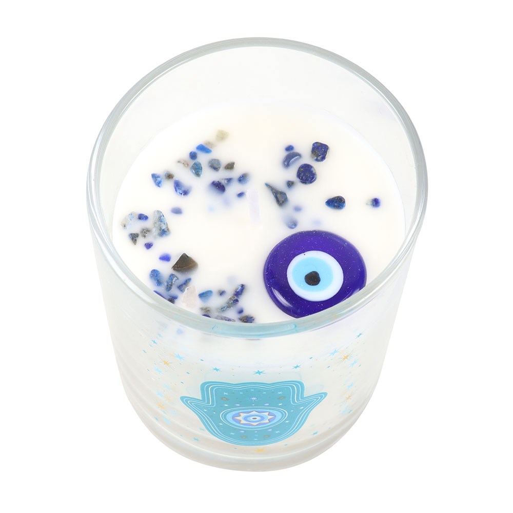 Hand of Hamsa Protection Candle | White Rose Scented & Crystal Infused2