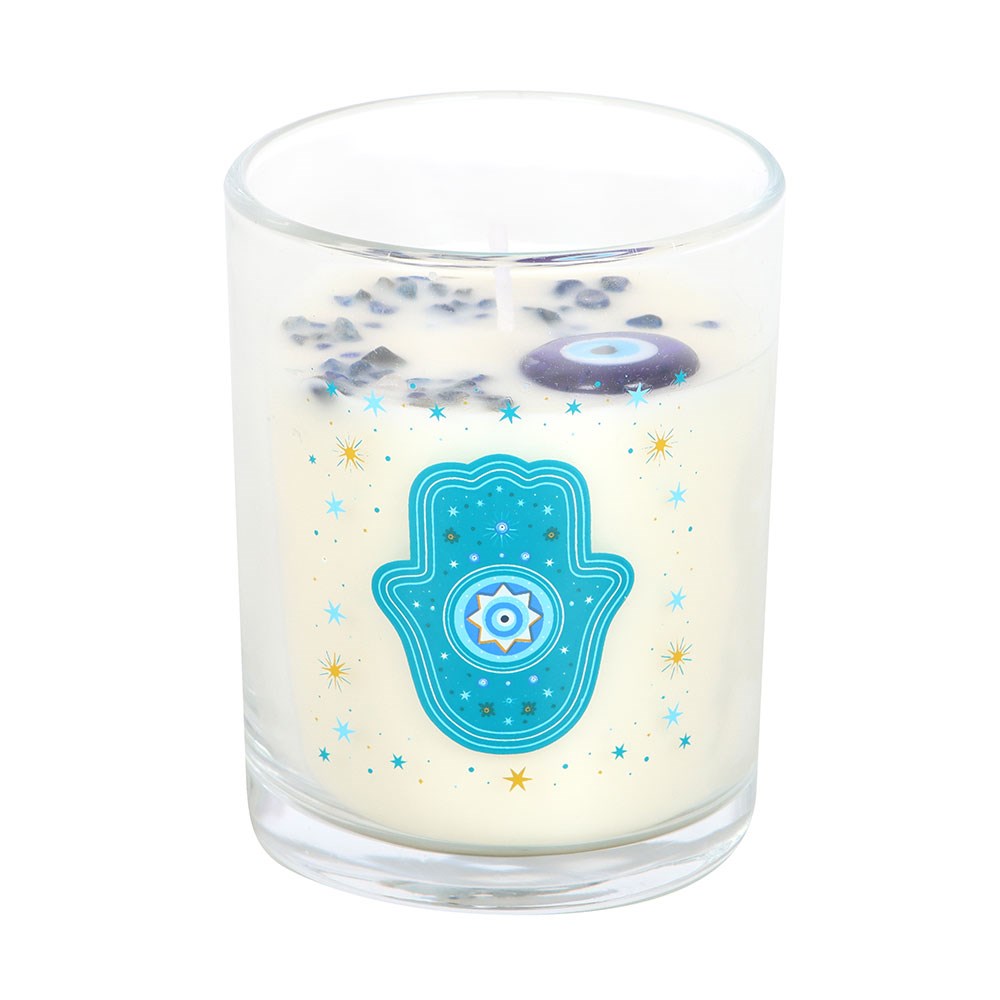 Hand of Hamsa Protection Candle | White Rose Scented & Crystal Infused3