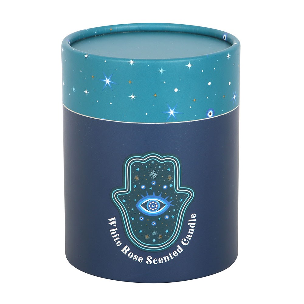 Hand of Hamsa Protection Candle | White Rose Scented & Crystal Infused4