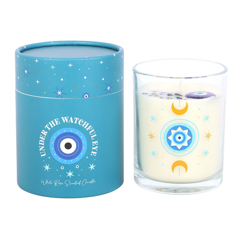Under the Watchful Eye Protection Candle | White Rose Scented & Crystal Infused1