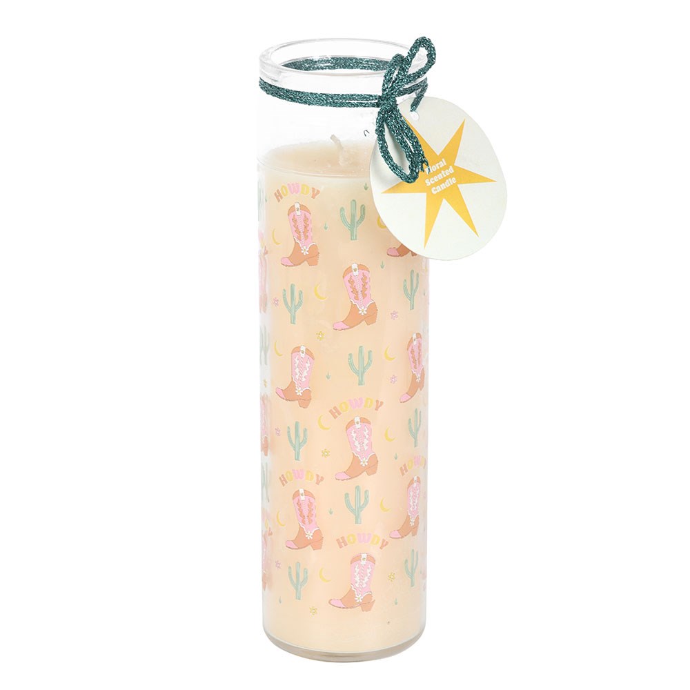 Howdy Cowboy Boot Floral Scented Glass Candle1