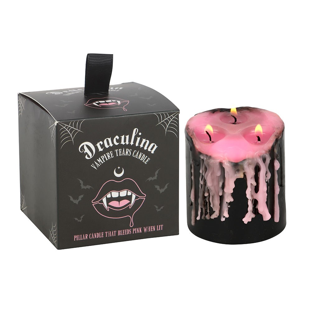 Draculina Vampire Tears Candle | 3-Wick Gothic Pillar Candle That Bleeds Pink1