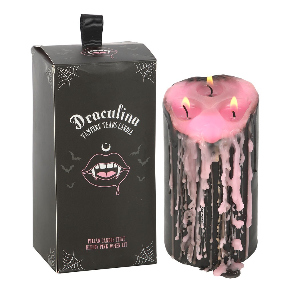Large Draculina Vampire Tears Candle | 3-Wick Gothic Pillar Candle That Bleeds Pink1