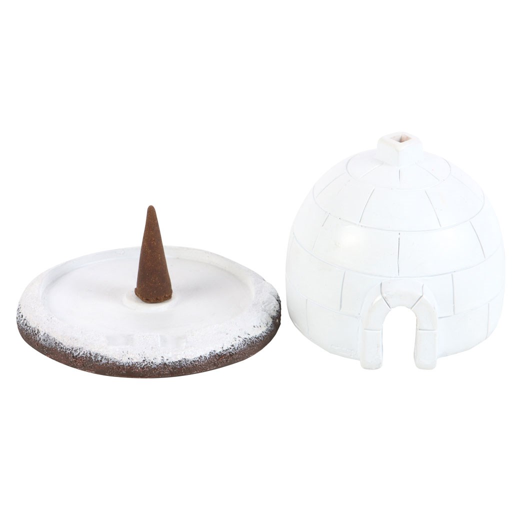 Winter Igloo Incense Cone Burner with Smoking Chimney2