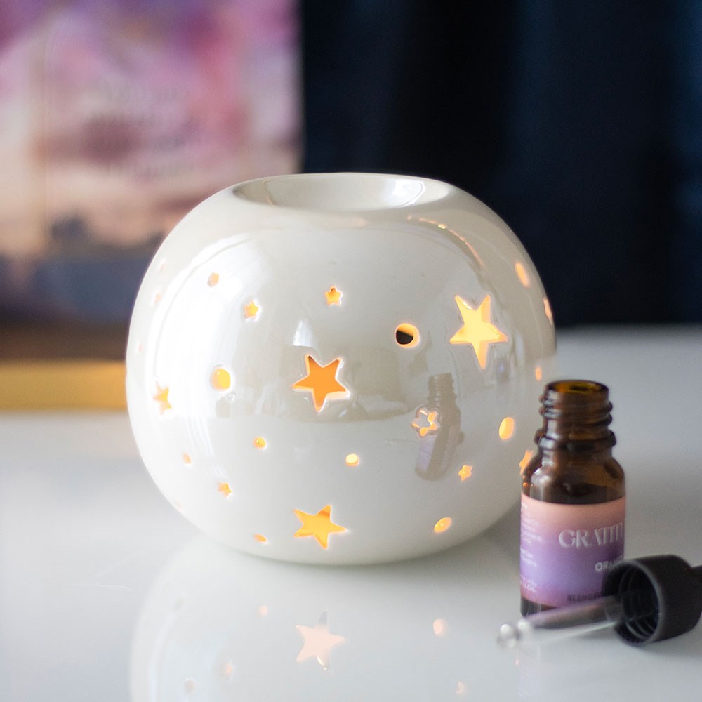 White Iridescent Star Ceramic Oil Burner & Wax Warmer