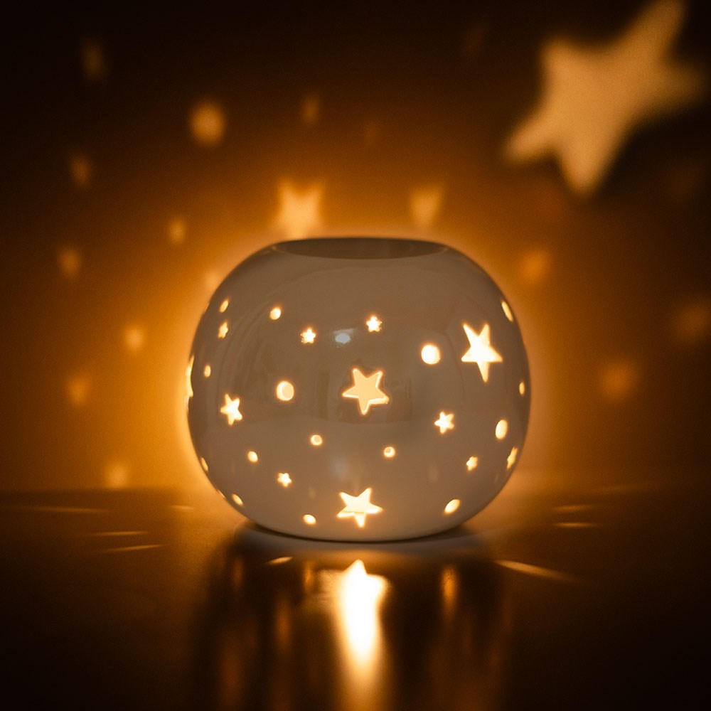White Iridescent Star Ceramic Oil Burner & Wax Warmer1