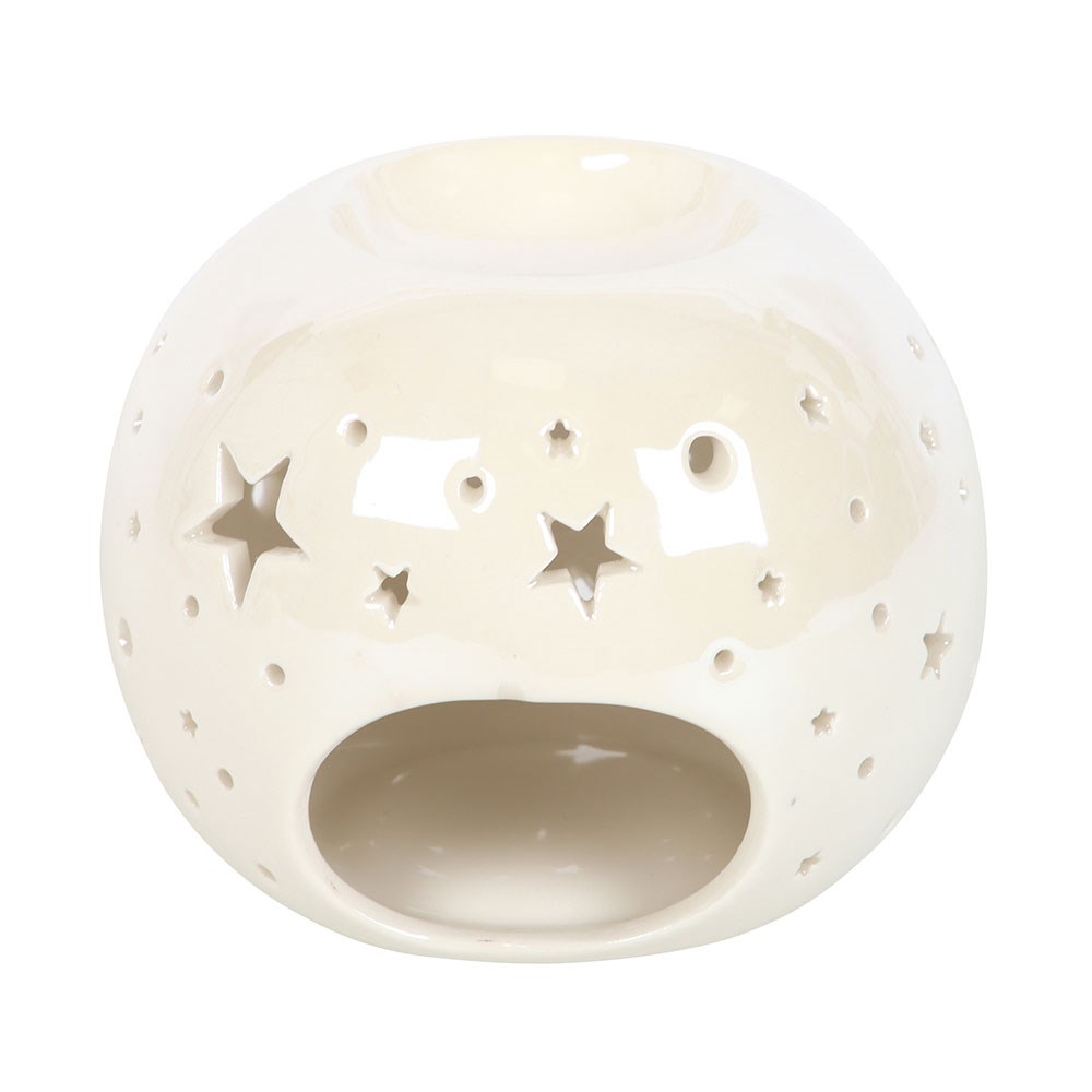 White Iridescent Star Ceramic Oil Burner & Wax Warmer2