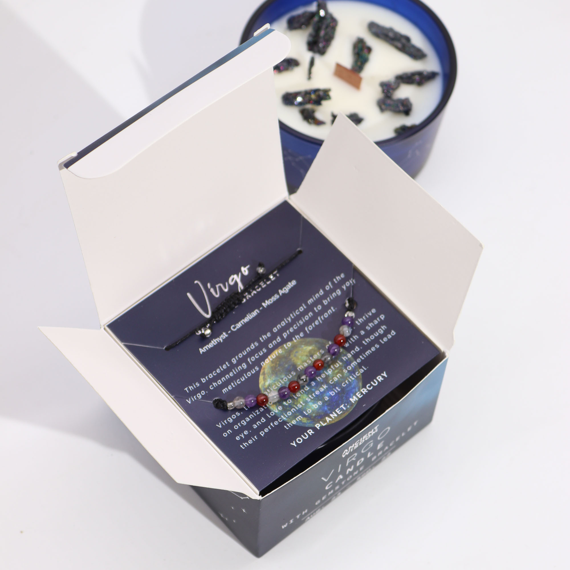 Zodiac Crystal Candle with Gemstone Bracelet - Virgo2