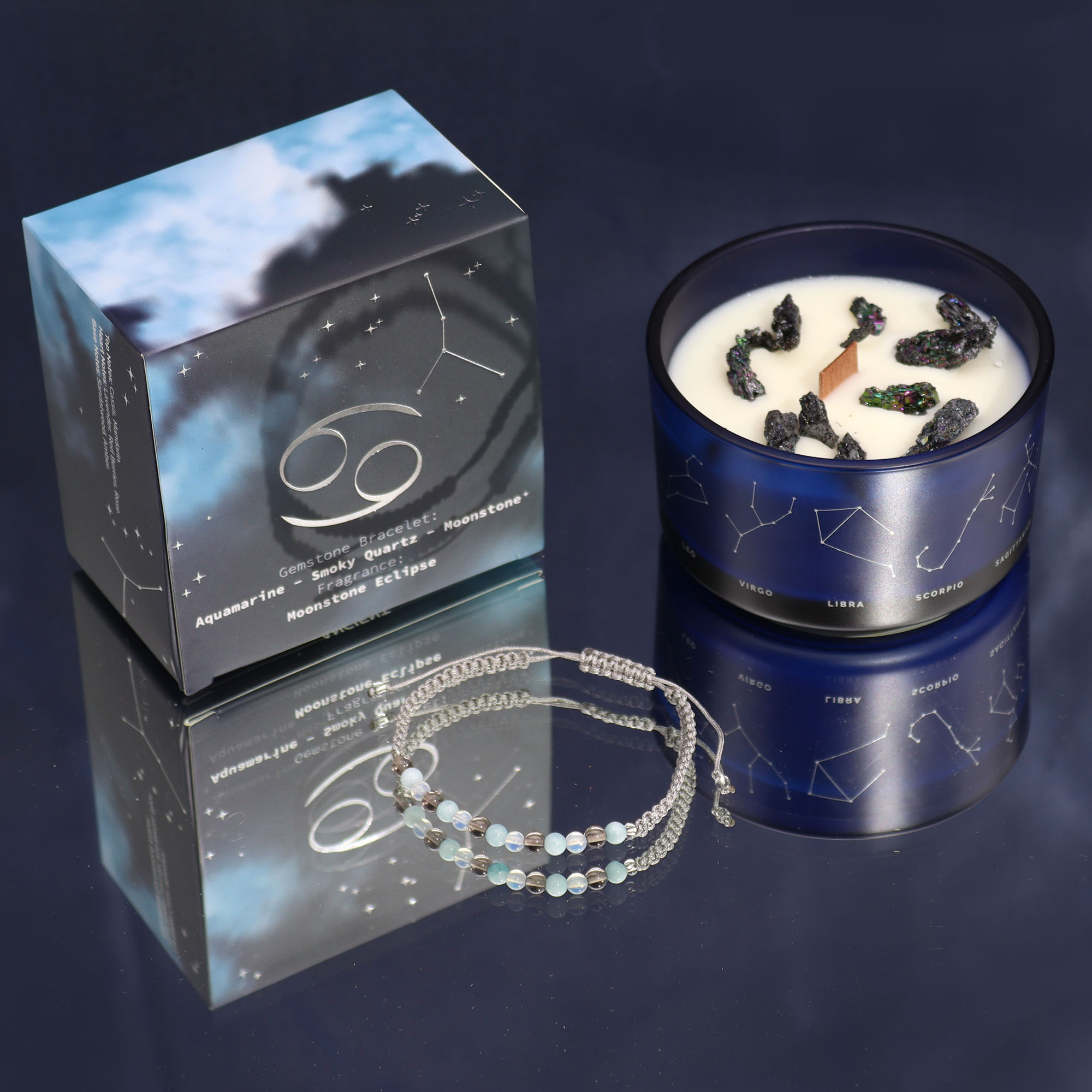 Zodiac Crystal Candle with Gemstone Bracelet - Cancer1