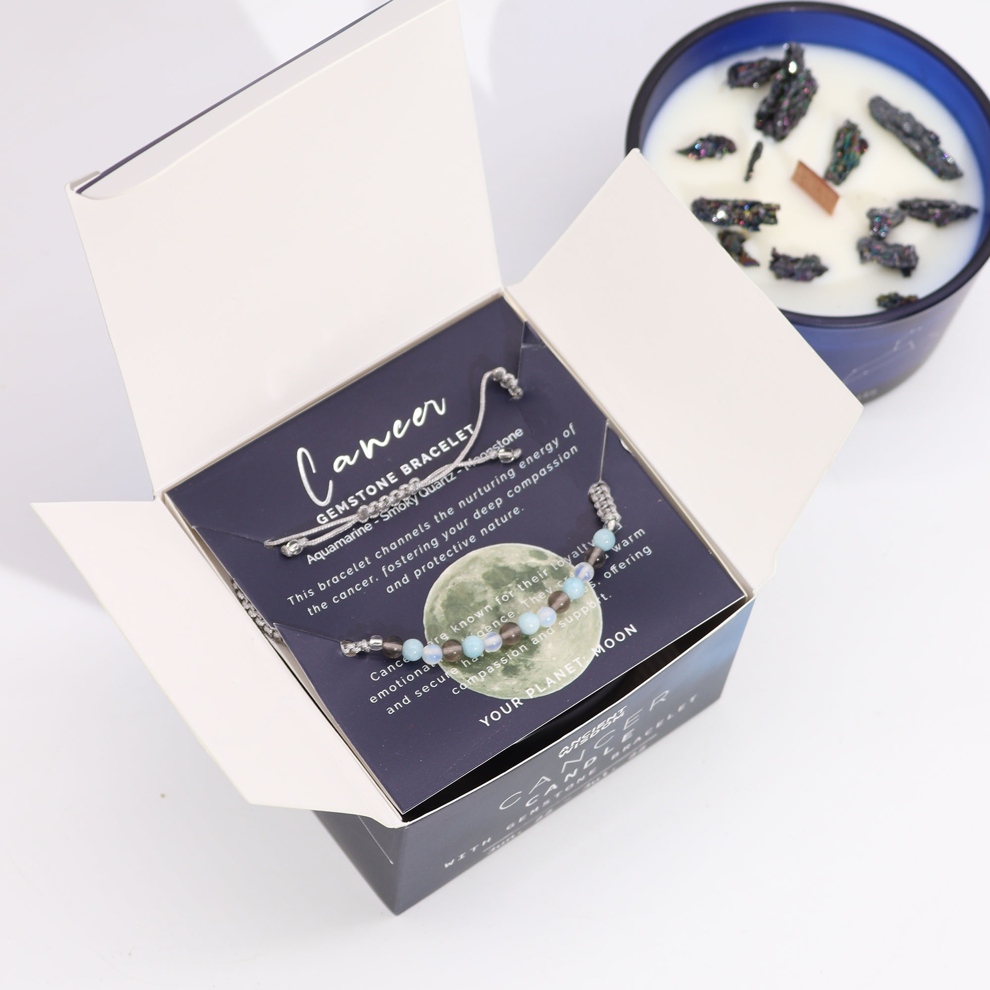 Zodiac Crystal Candle with Gemstone Bracelet - Cancer2