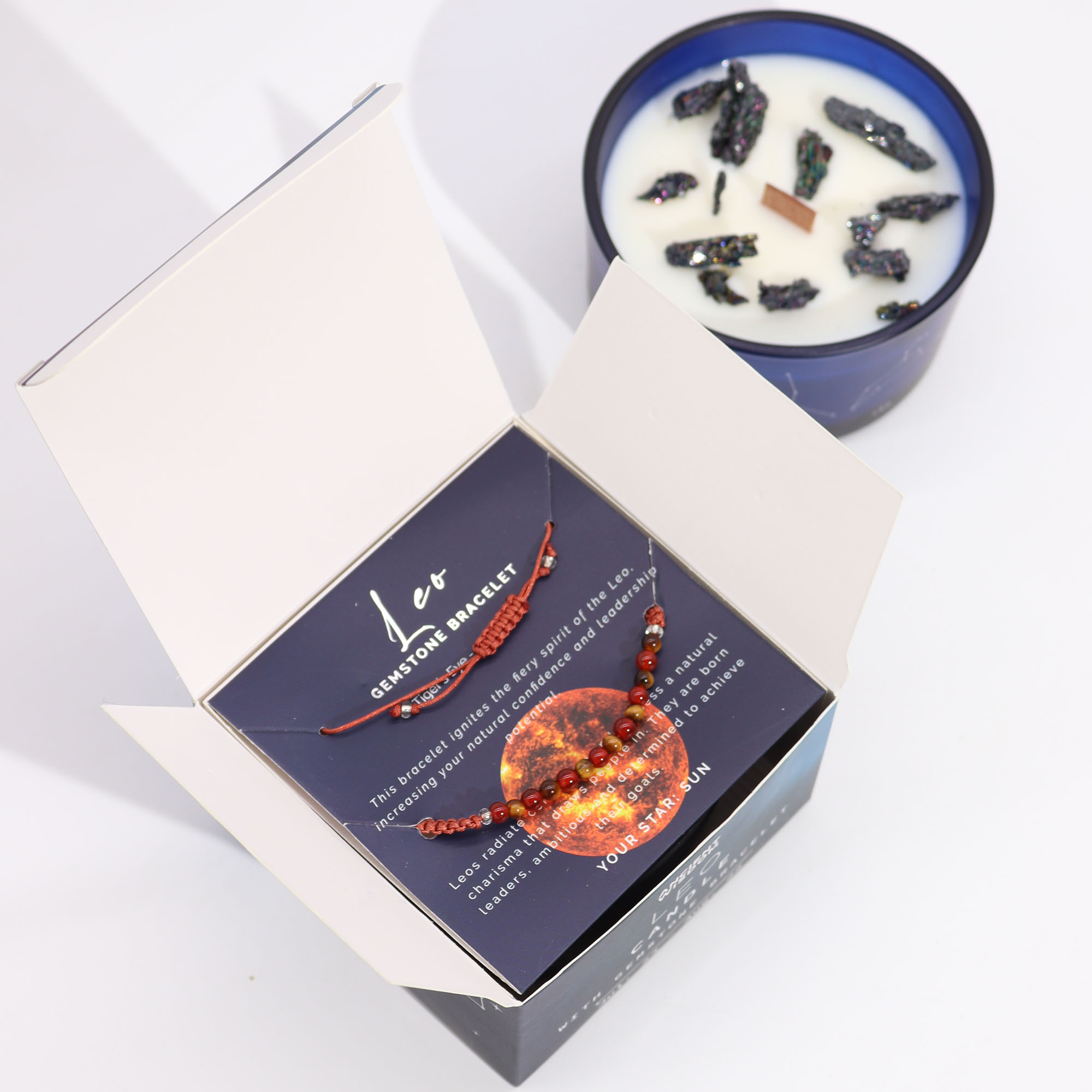 Zodiac Crystal Candle with Gemstone Bracelet - Leo2