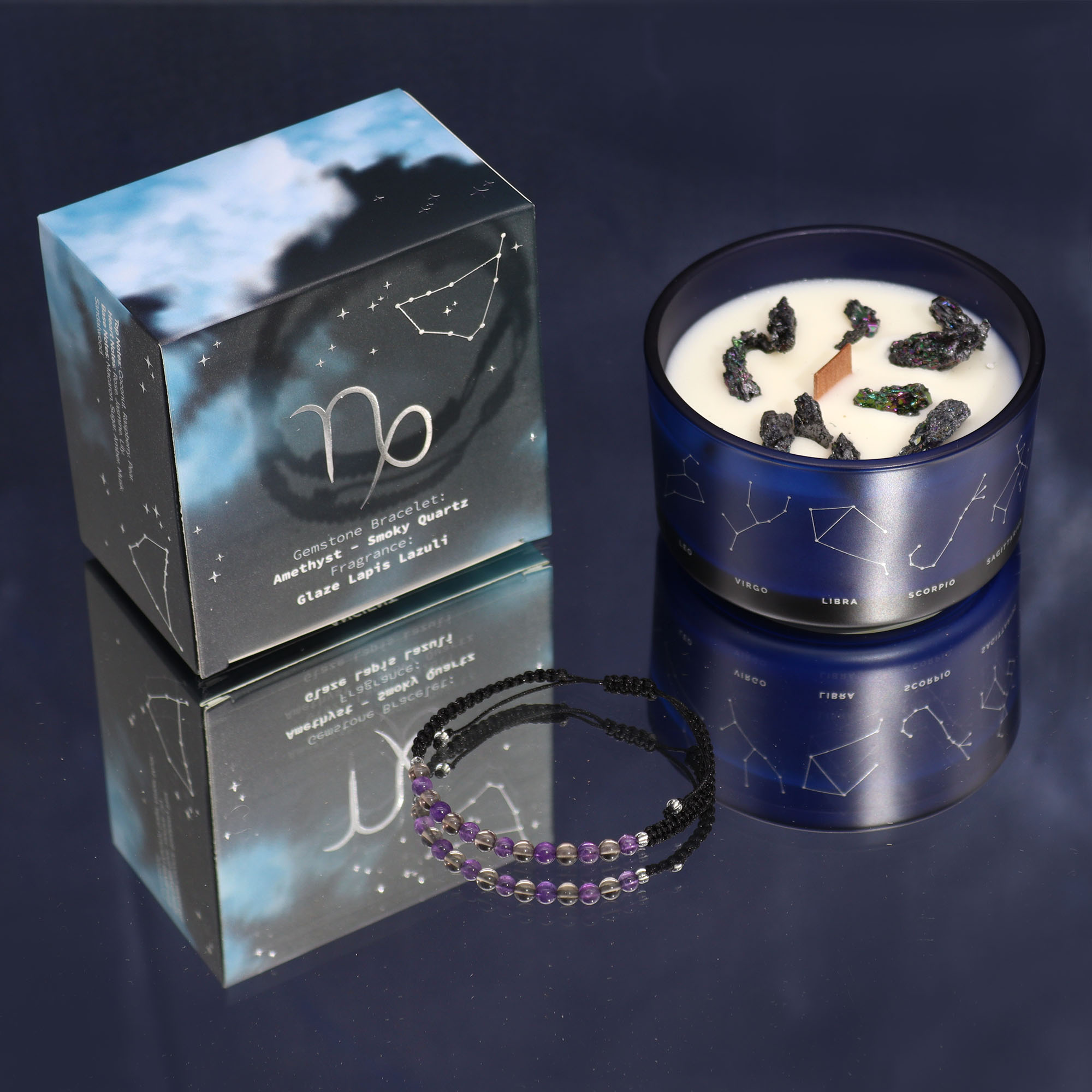Zodiac Crystal Candle with Gemstone Bracelet - Capricorn1