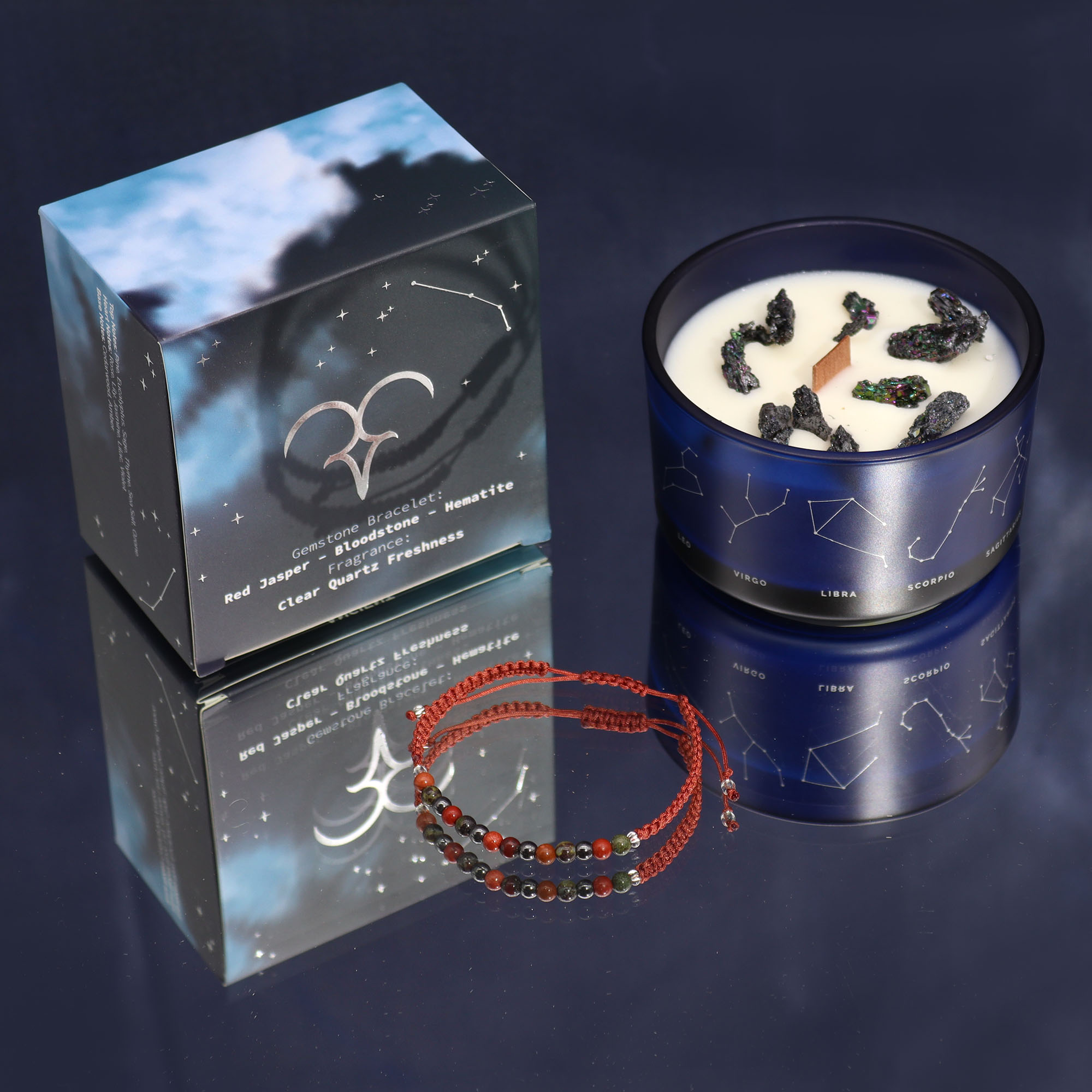 Zodiac Crystal Candle with Gemstone Bracelet - Aries1