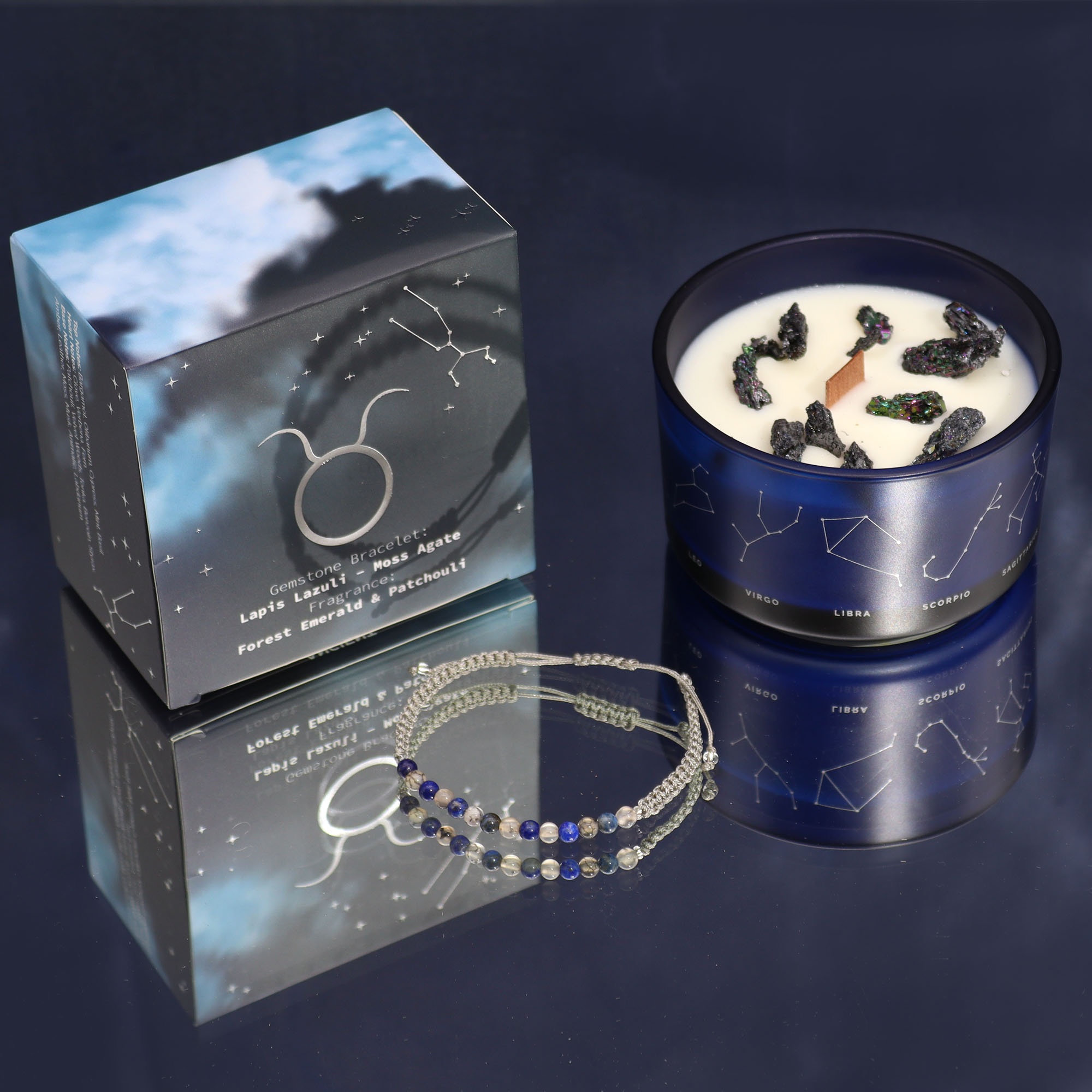 Zodiac Crystal Candle with Gemstone Bracelet - Taurus1