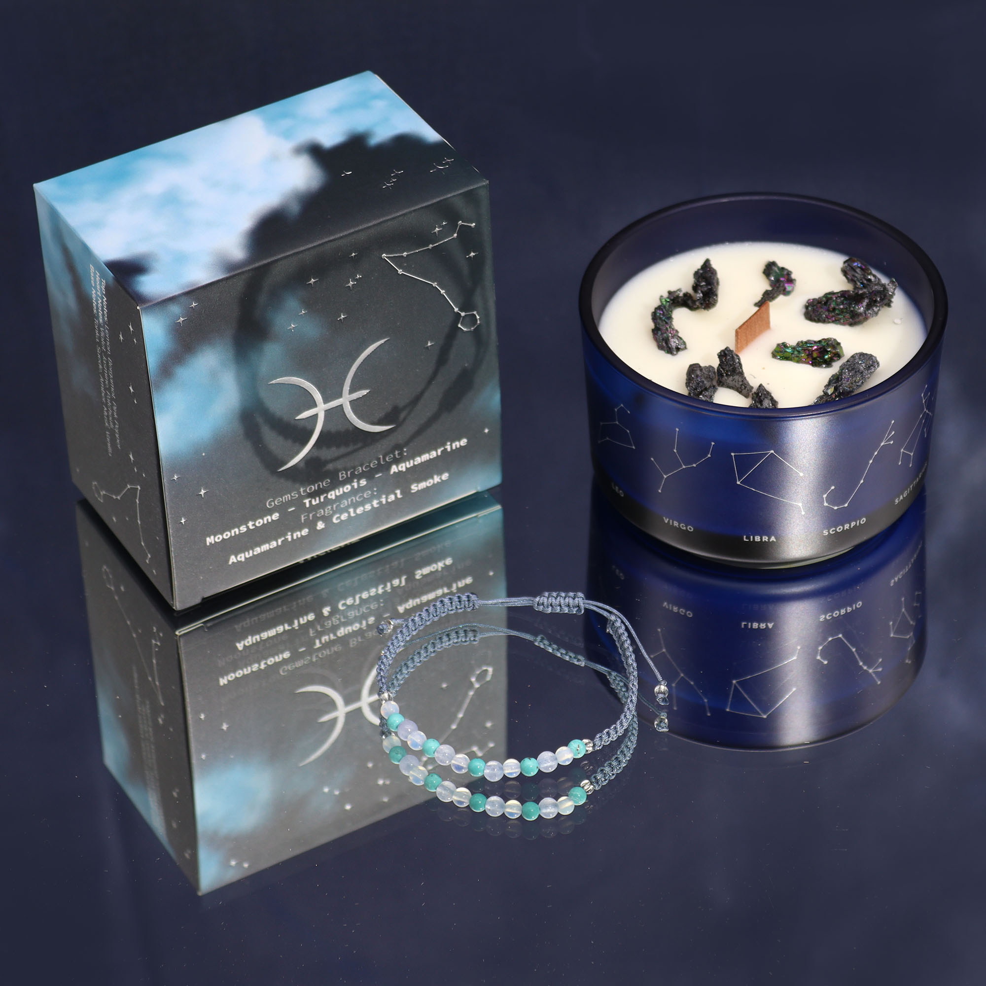 Zodiac Crystal Candle with Gemstone Bracelet - Pisces1