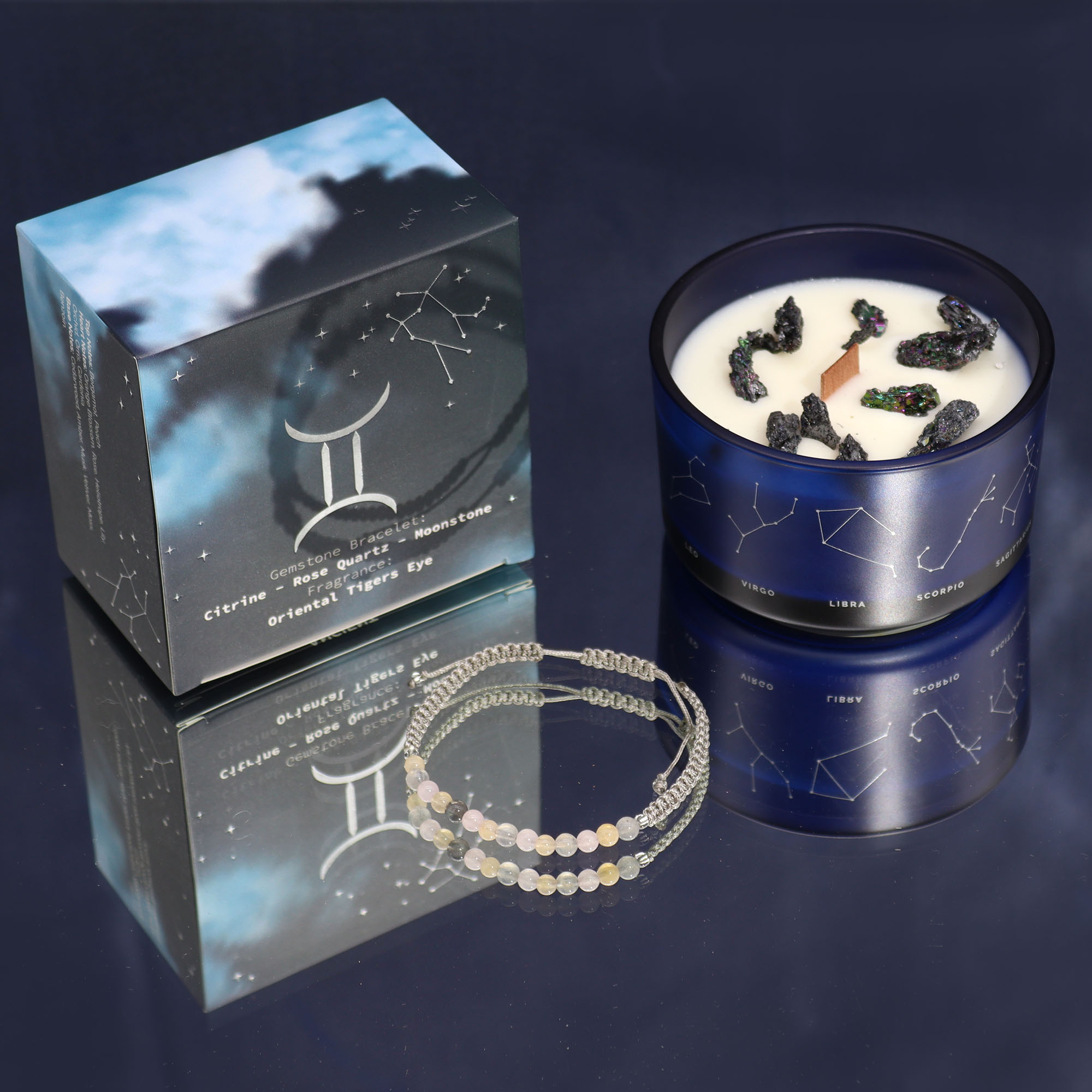Zodiac Crystal Candle with Gemstone Bracelet - Gemini1
