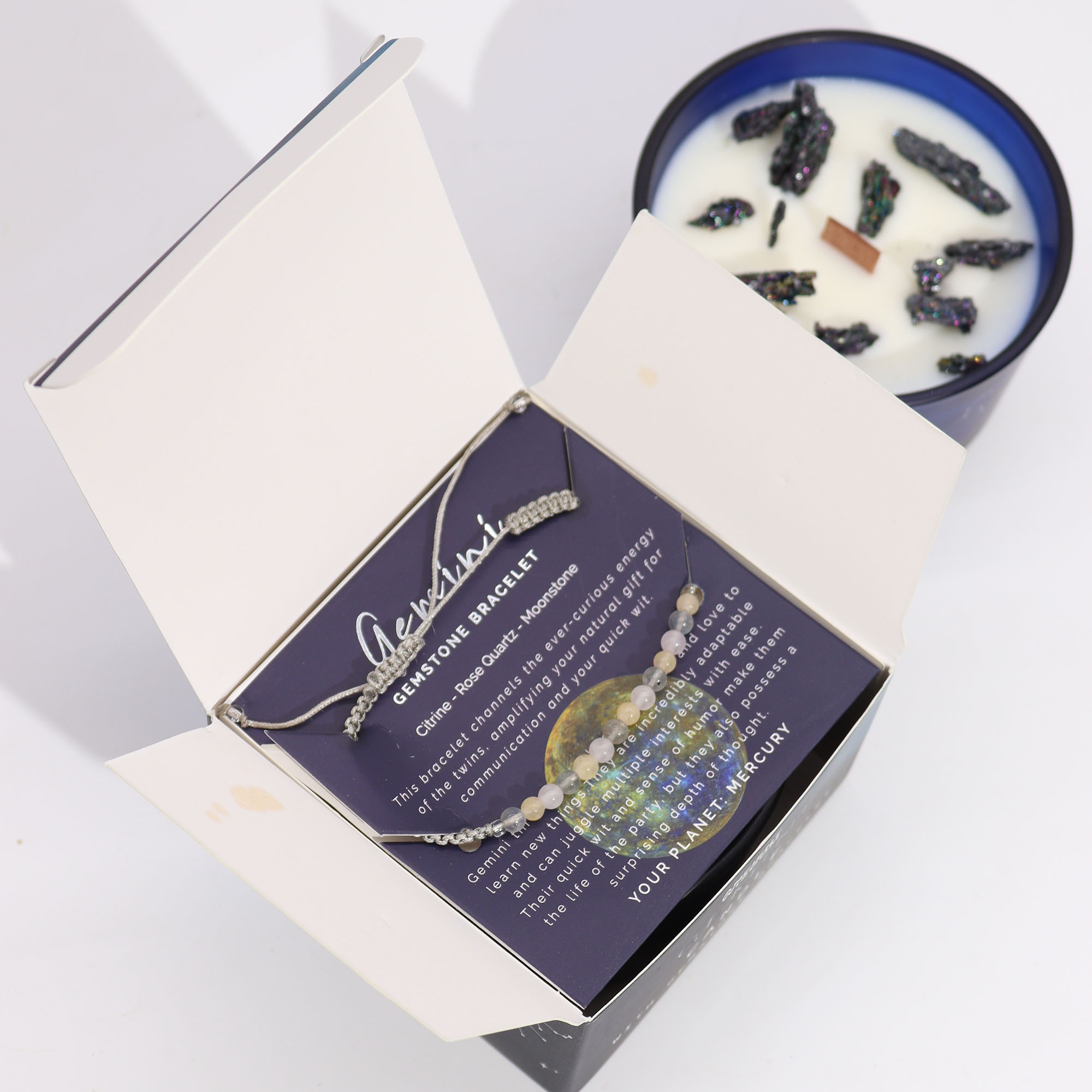 Zodiac Crystal Candle with Gemstone Bracelet - Gemini2