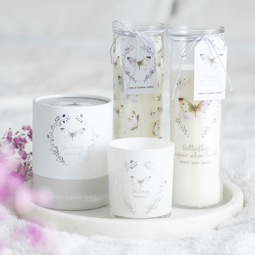 White Butterfly Print Vanilla Tube Candle4